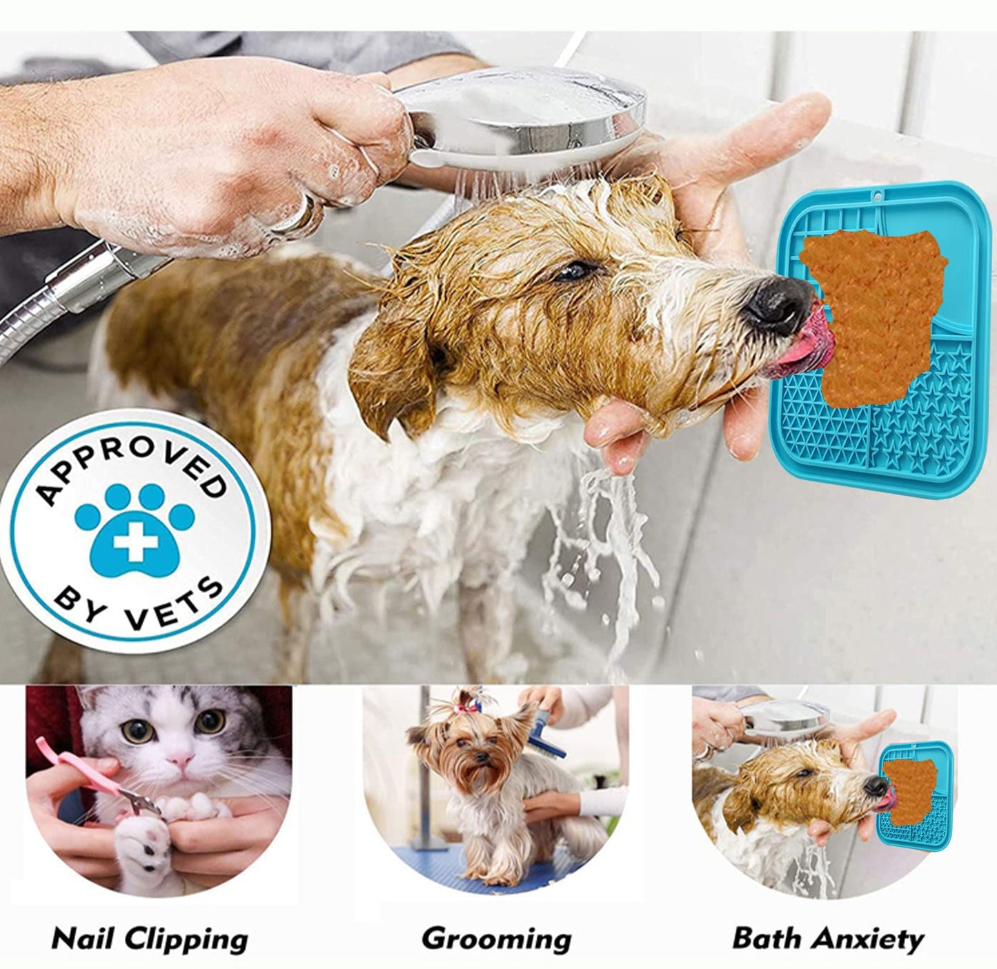 Pawfriends Silicone Dog Cat Pet Licking Pad Anti-Anxiety Toy Slow-Feeding Licking Pad Blue - DogsDomain.com.au