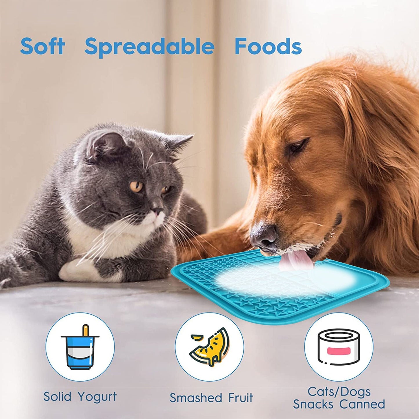 Pawfriends Silicone Dog Cat Pet Licking Pad Anti-Anxiety Toy Slow-Feeding Licking Pad Blue - DogsDomain.com.au
