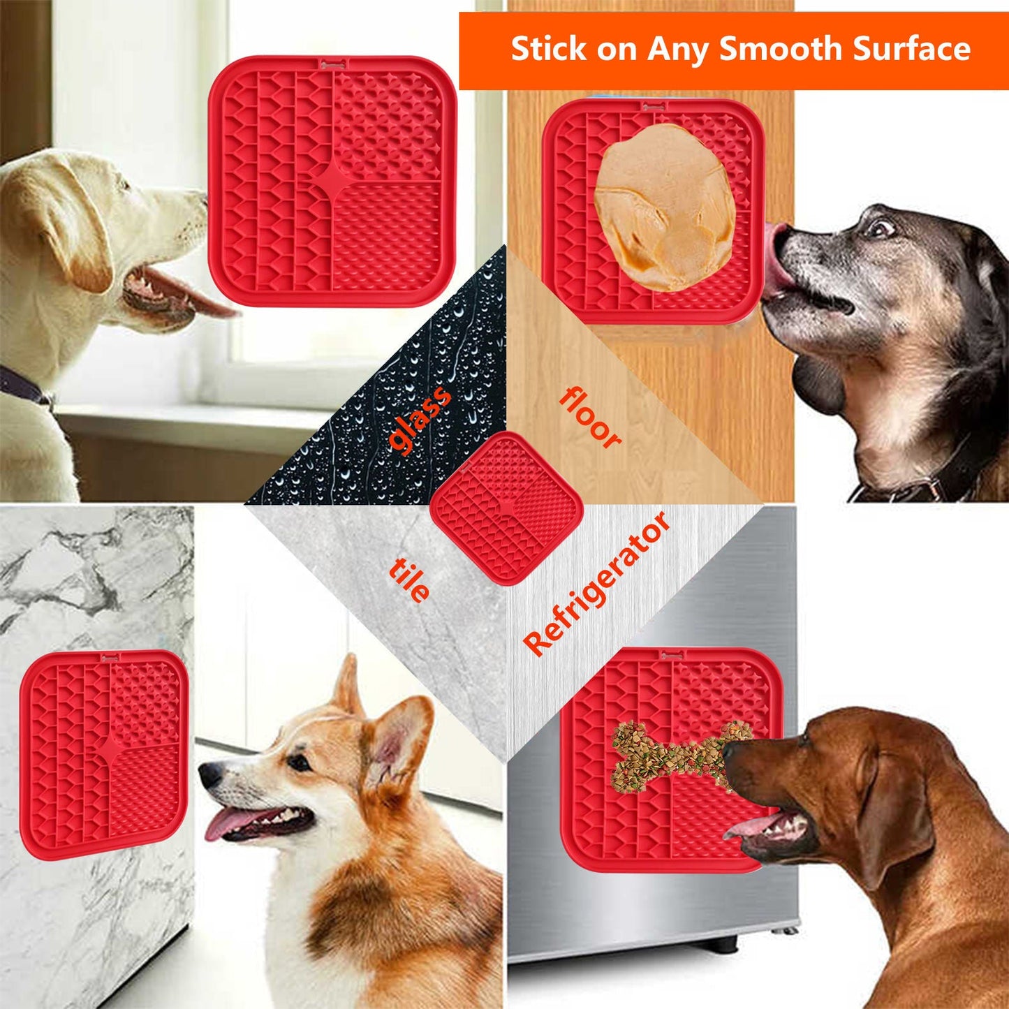Pawfriends Silicone Dog Pet Lick Mat Anti-choking Slow Feeder Bath Grooming Helper Red - DogsDomain.com.au