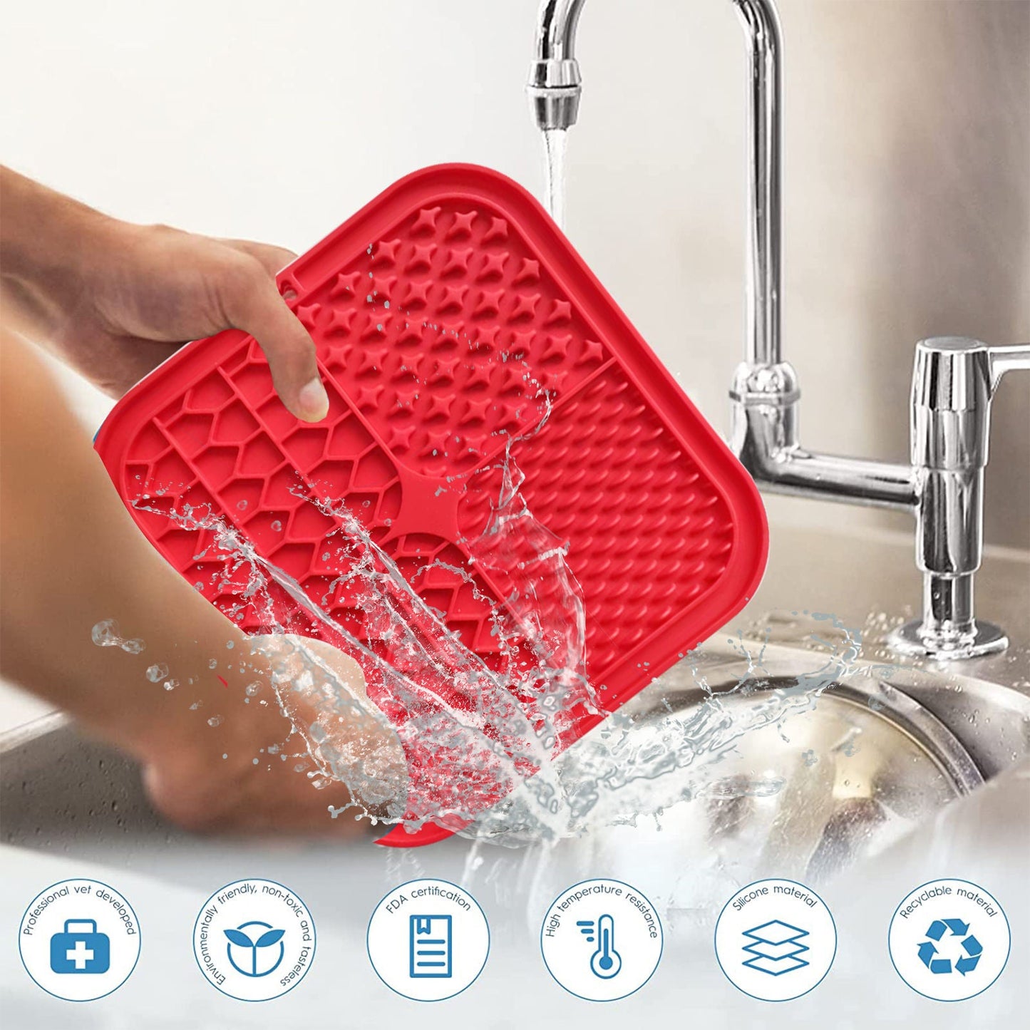 Pawfriends Silicone Dog Pet Lick Mat Anti-choking Slow Feeder Bath Grooming Helper Red - DogsDomain.com.au