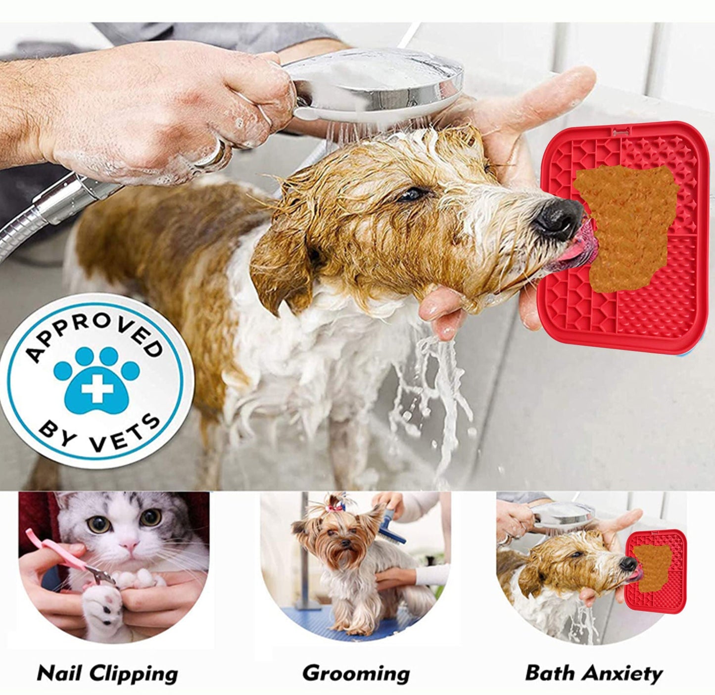 Pawfriends Silicone Dog Pet Lick Mat Anti-choking Slow Feeder Bath Grooming Helper Red - DogsDomain.com.au
