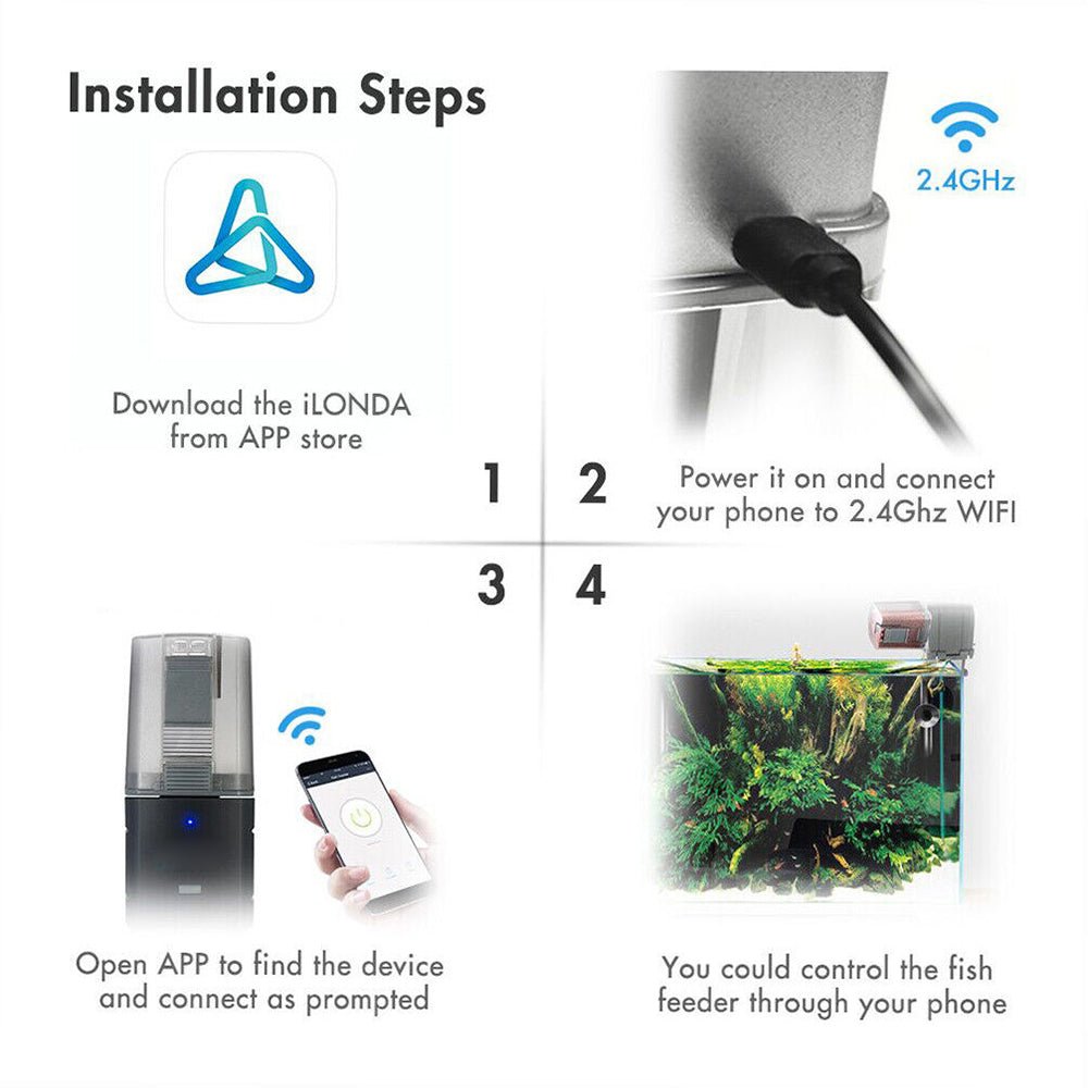WiFi Automatic Fish Food Feeder Pet Feeding Aquarium Tank Pond Dispenser USB - DogsDomain.com.au