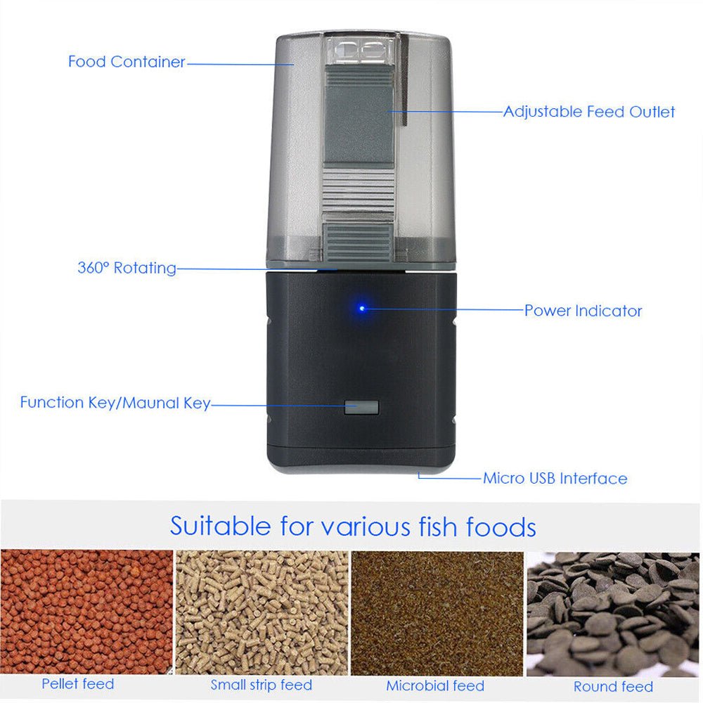 WiFi Automatic Fish Food Feeder Pet Feeding Aquarium Tank Pond Dispenser USB - DogsDomain.com.au