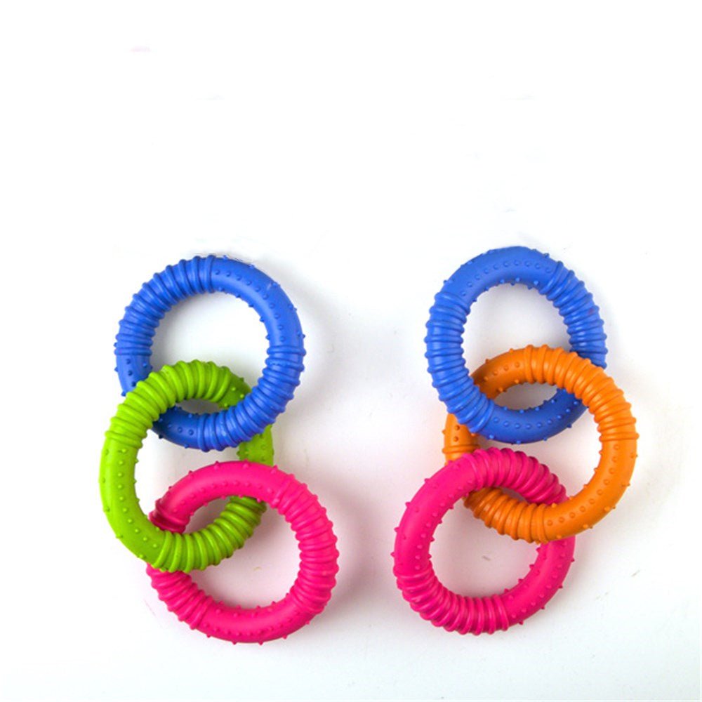 YES4PETS 5 x Small Dog Puppy Rubber Tri Rings Dental Hygiene Chew Play Toy - DogsDomain.com.au