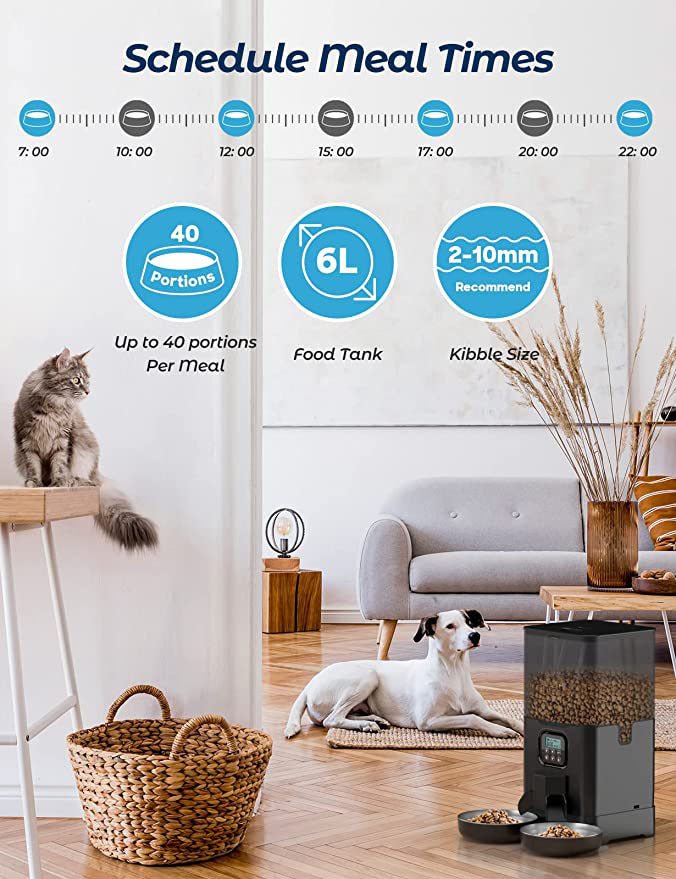YES4PETS 6L Automatic Digital Pet Dog Cat Feeder Double Food Bowl Dispenser - DogsDomain.com.au