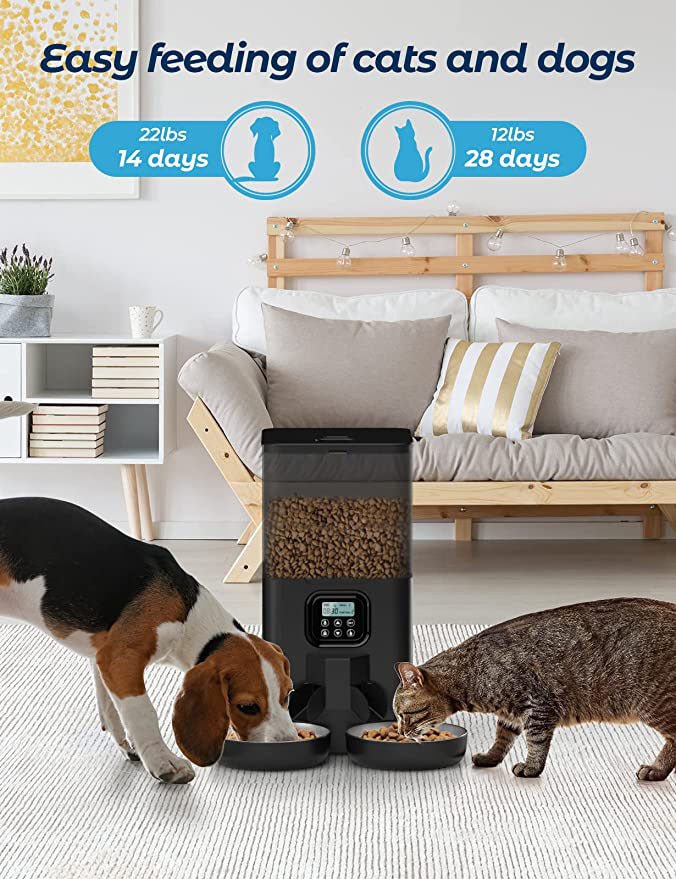 YES4PETS 6L Automatic Digital Pet Dog Cat Feeder Double Food Bowl Dispenser - DogsDomain.com.au