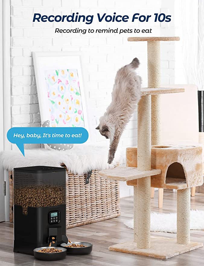 YES4PETS 6L Automatic Digital Pet Dog Cat Feeder Double Food Bowl Dispenser - DogsDomain.com.au