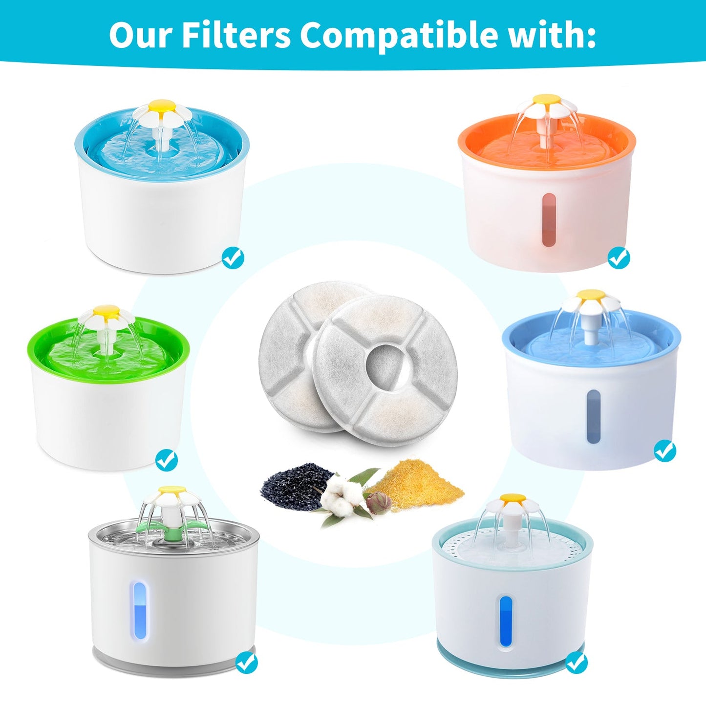 YES4PETS 8 x Pet Dog Cat Fountain Filter Replacement Activated Carbon Ion Exchange Resin Triple Filtration System Automatic Water Dispenser Compatible - DogsDomain.com.au