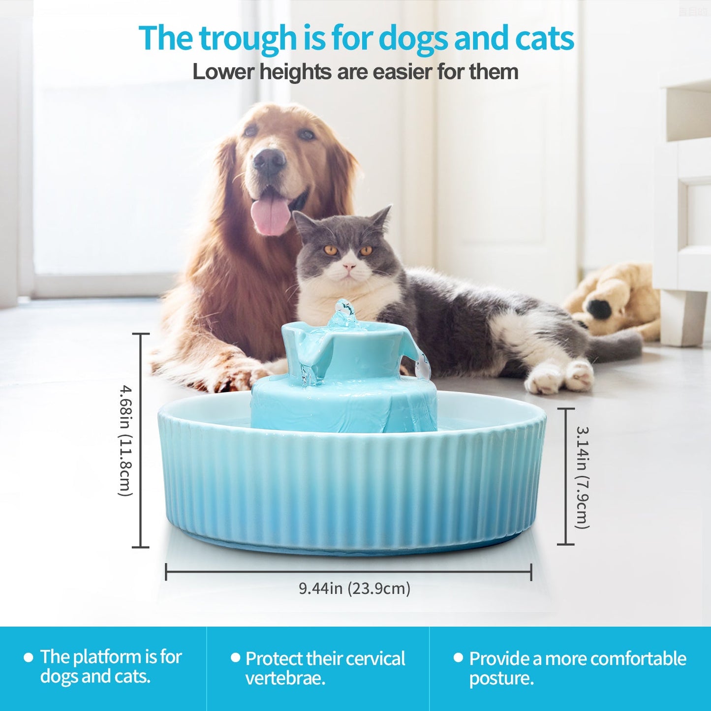 YES4PETS Blue Ceramic Electric Pet Water Fountain Dog Cat Water Feeder Bowl Dispenser - DogsDomain.com.au