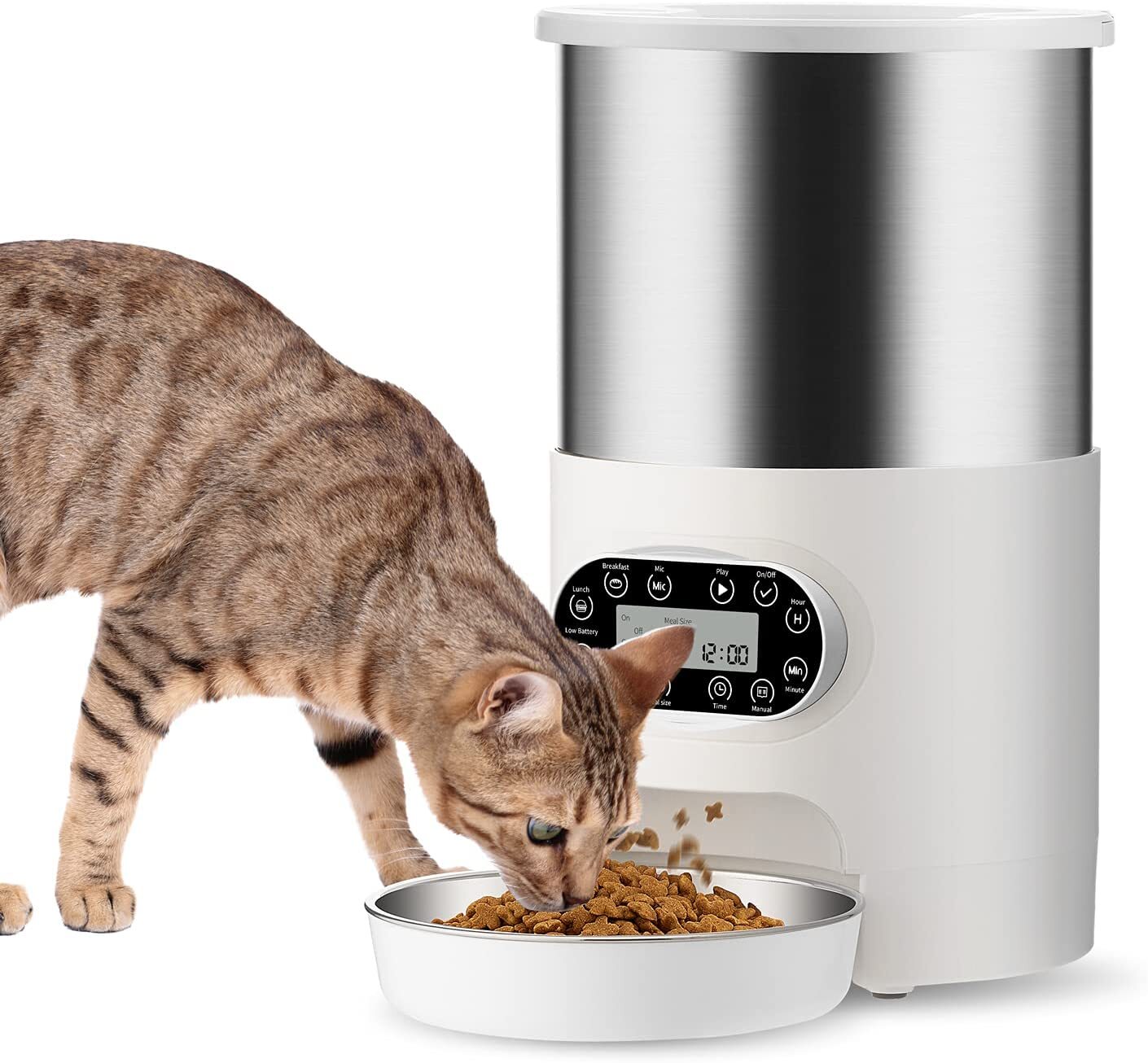 YES4PETS Electric Automatic Pet Dog Cat Rabbit Feeder Stainless Steel 3L Dispenser - DogsDomain.com.au