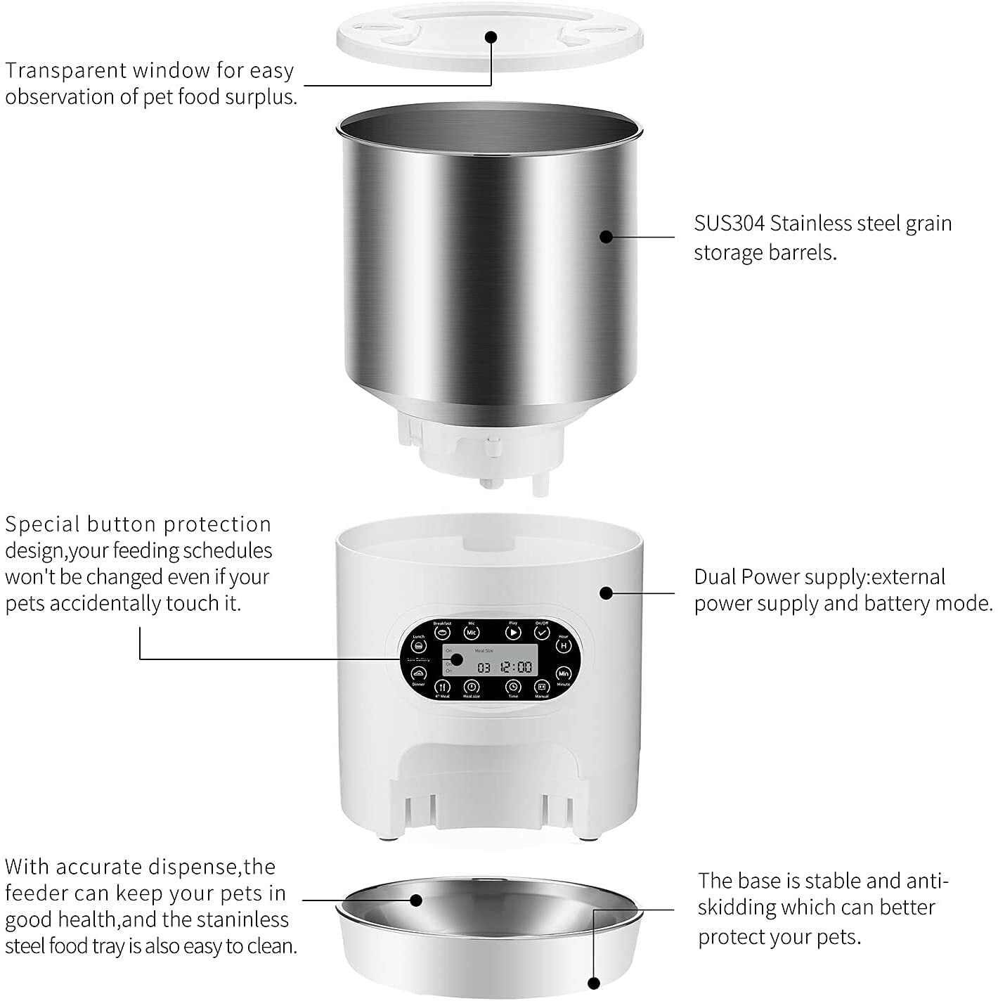 YES4PETS Electric Automatic Pet Dog Cat Rabbit Feeder Stainless Steel 4.5L Dispenser - DogsDomain.com.au