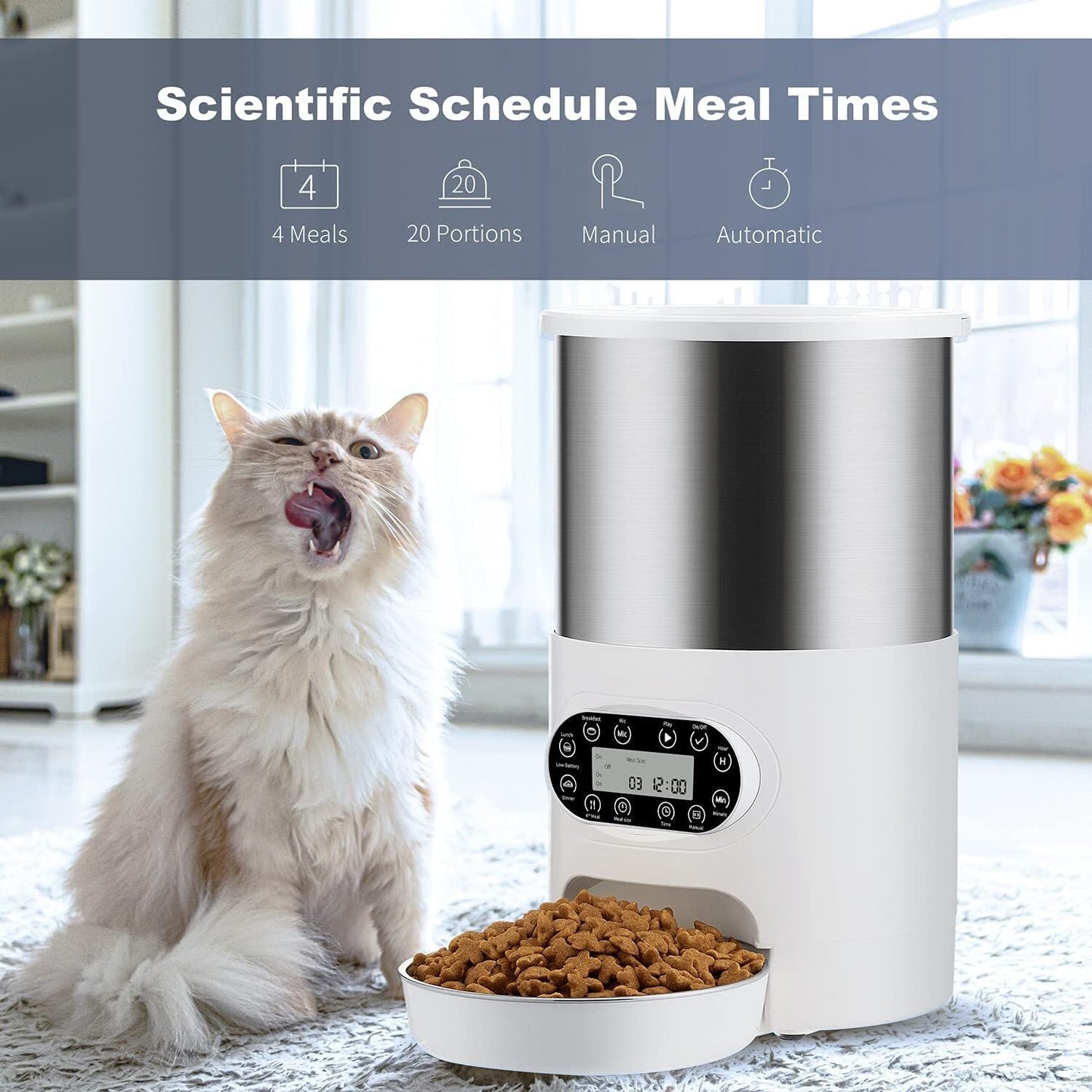 YES4PETS Electric Automatic Pet Dog Cat Rabbit Feeder Stainless Steel 4.5L Dispenser - DogsDomain.com.au