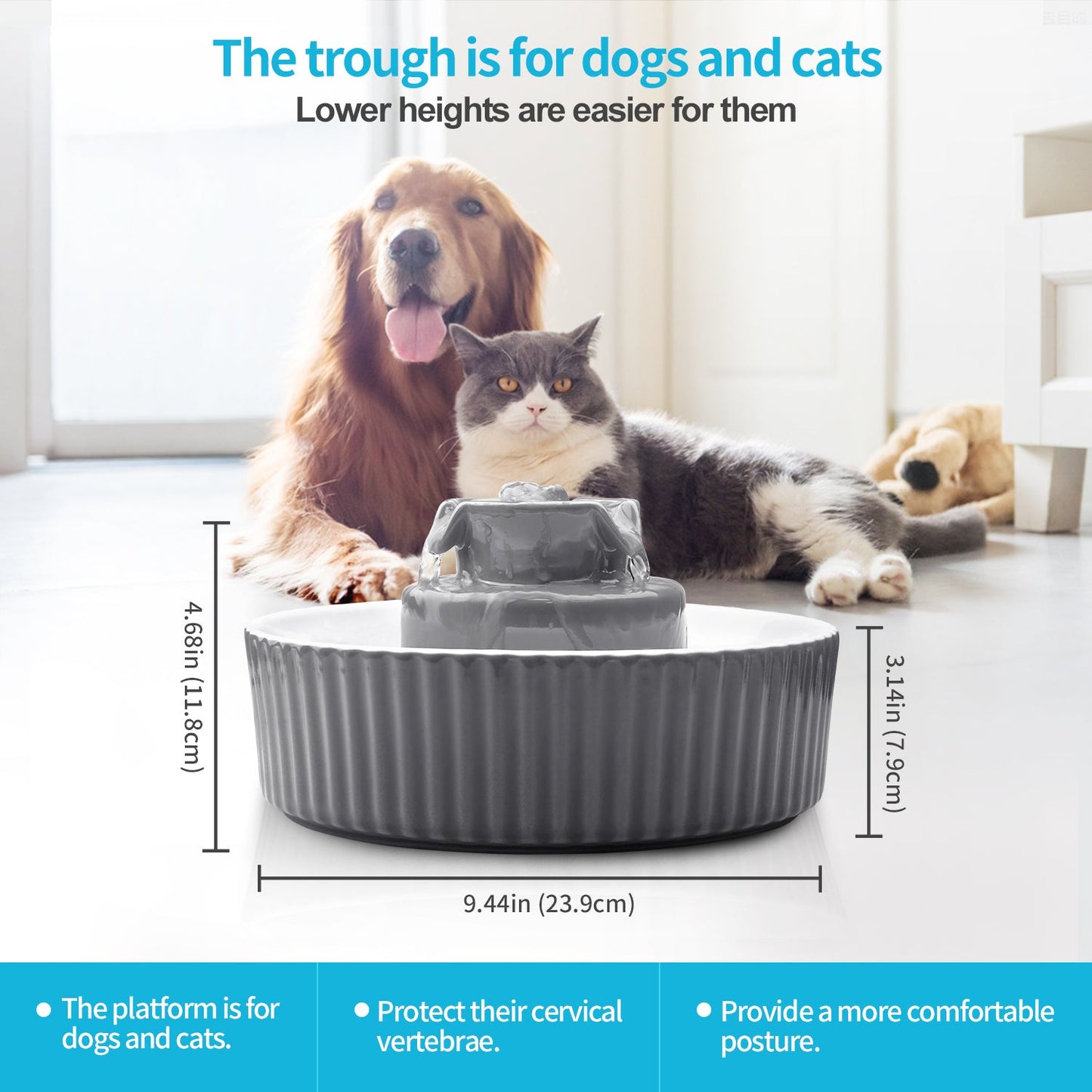YES4PETS Grey Ceramic Electric Pet Water Fountain Dog Cat Water Feeder Bowl Dispenser - DogsDomain.com.au
