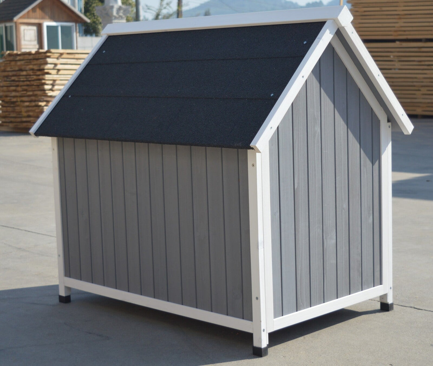 YES4PETS Grey Large Timber Pet Dog Puppy Wooden Cabin Kennel Timber House - DogsDomain.com.au