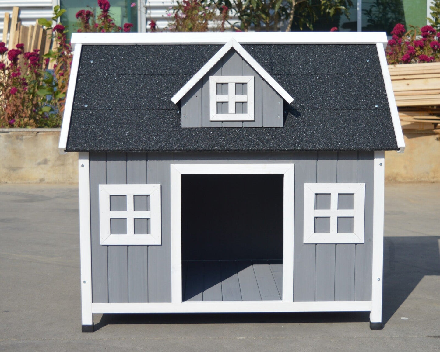 YES4PETS Grey Large Timber Pet Dog Puppy Wooden Cabin Kennel Timber House - DogsDomain.com.au