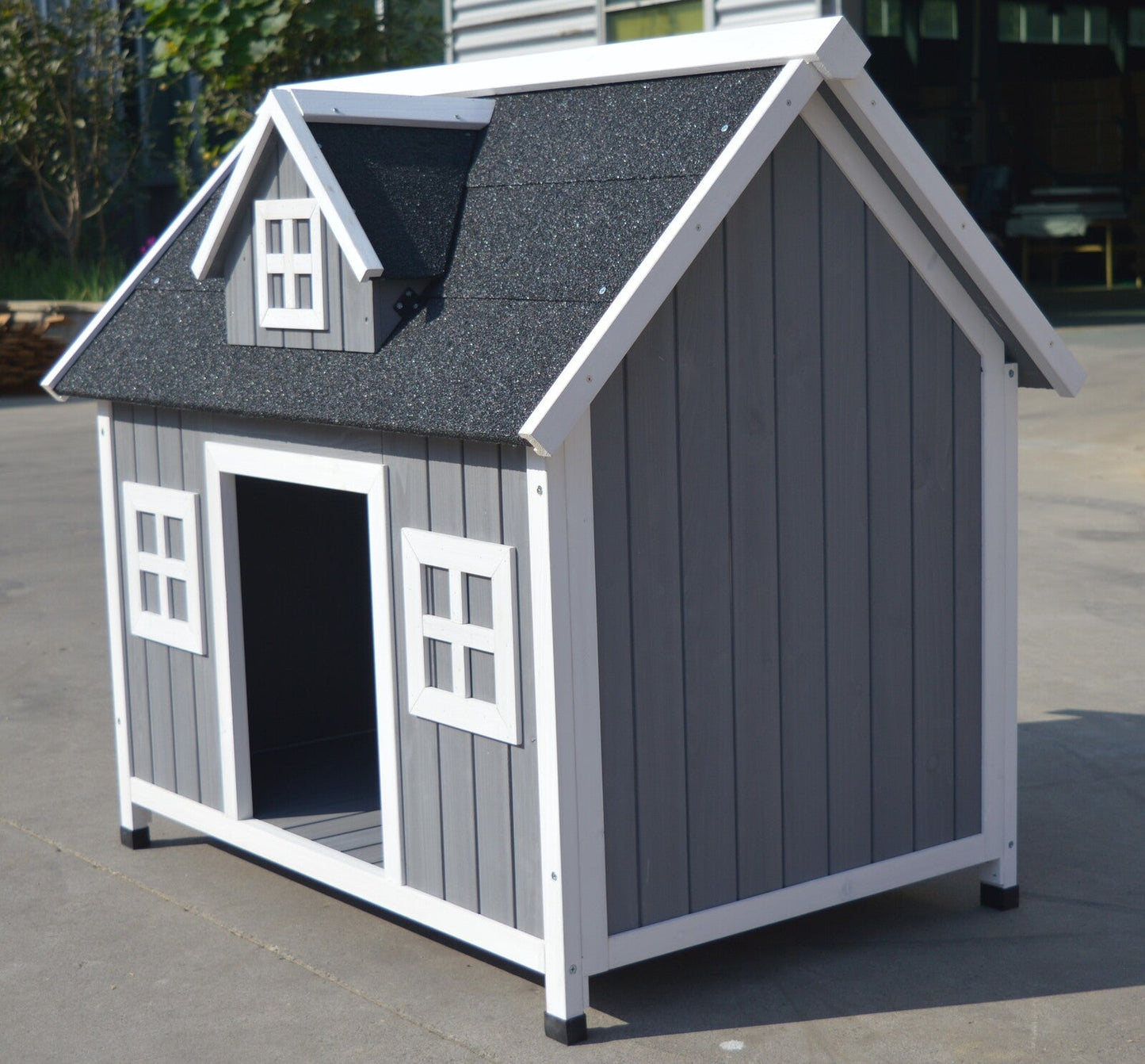 YES4PETS Grey Large Timber Pet Dog Puppy Wooden Cabin Kennel Timber House - DogsDomain.com.au
