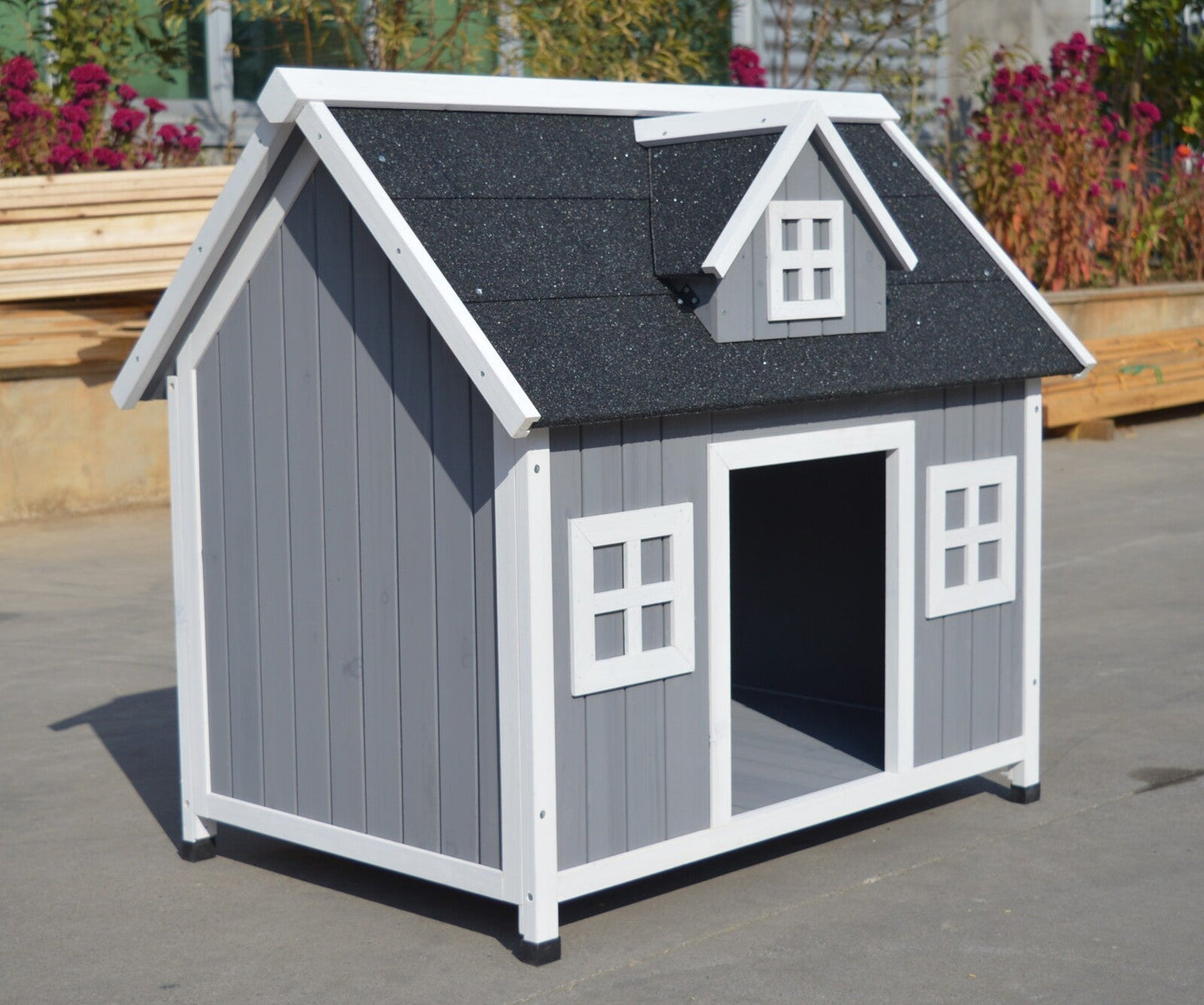 YES4PETS Grey Large Timber Pet Dog Puppy Wooden Cabin Kennel Timber House - DogsDomain.com.au