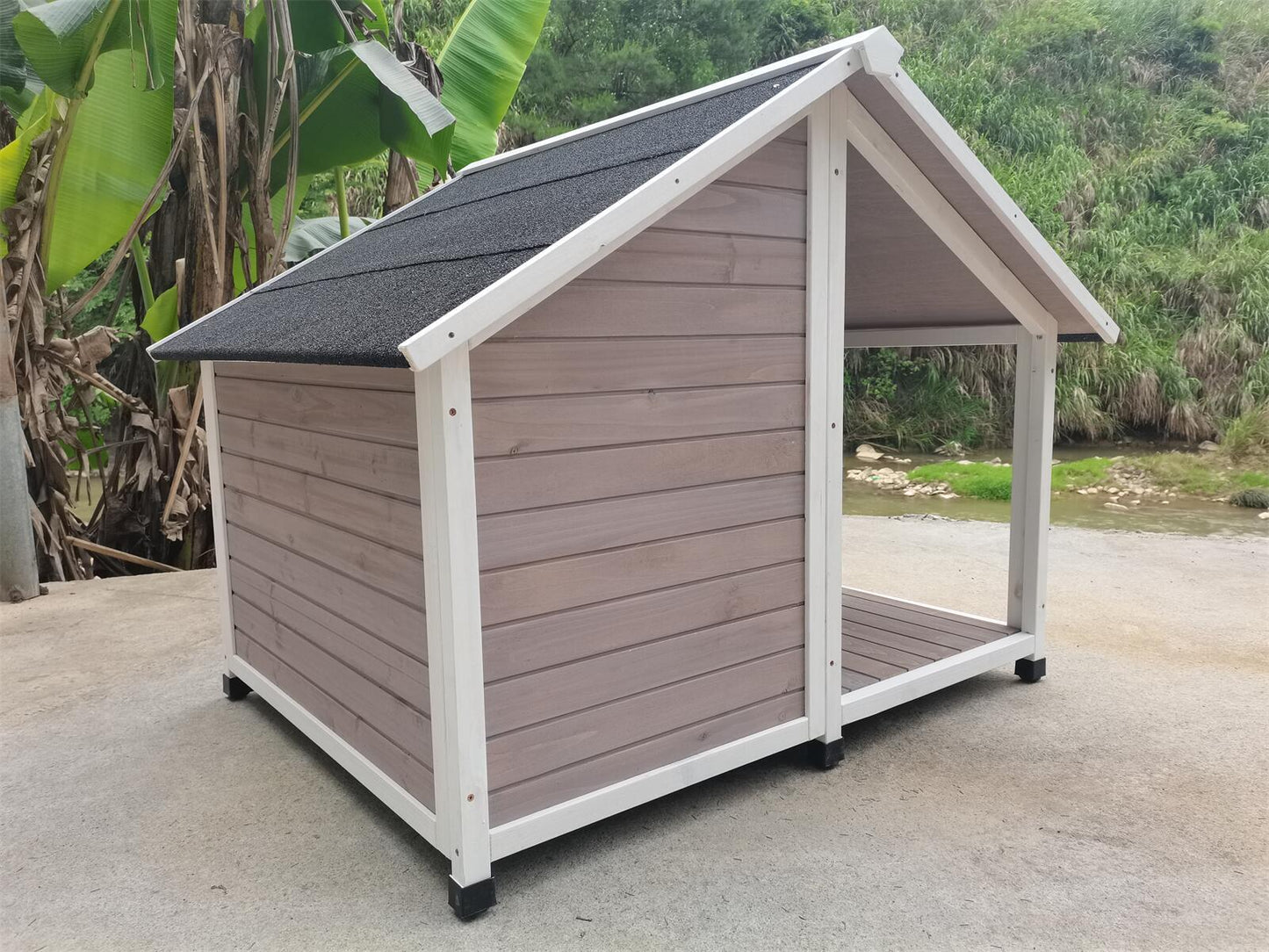 YES4PETS L Timber Pet Dog Kennel House Puppy Wooden Timber Cabin 130x105x100cm Grey - DogsDomain.com.au