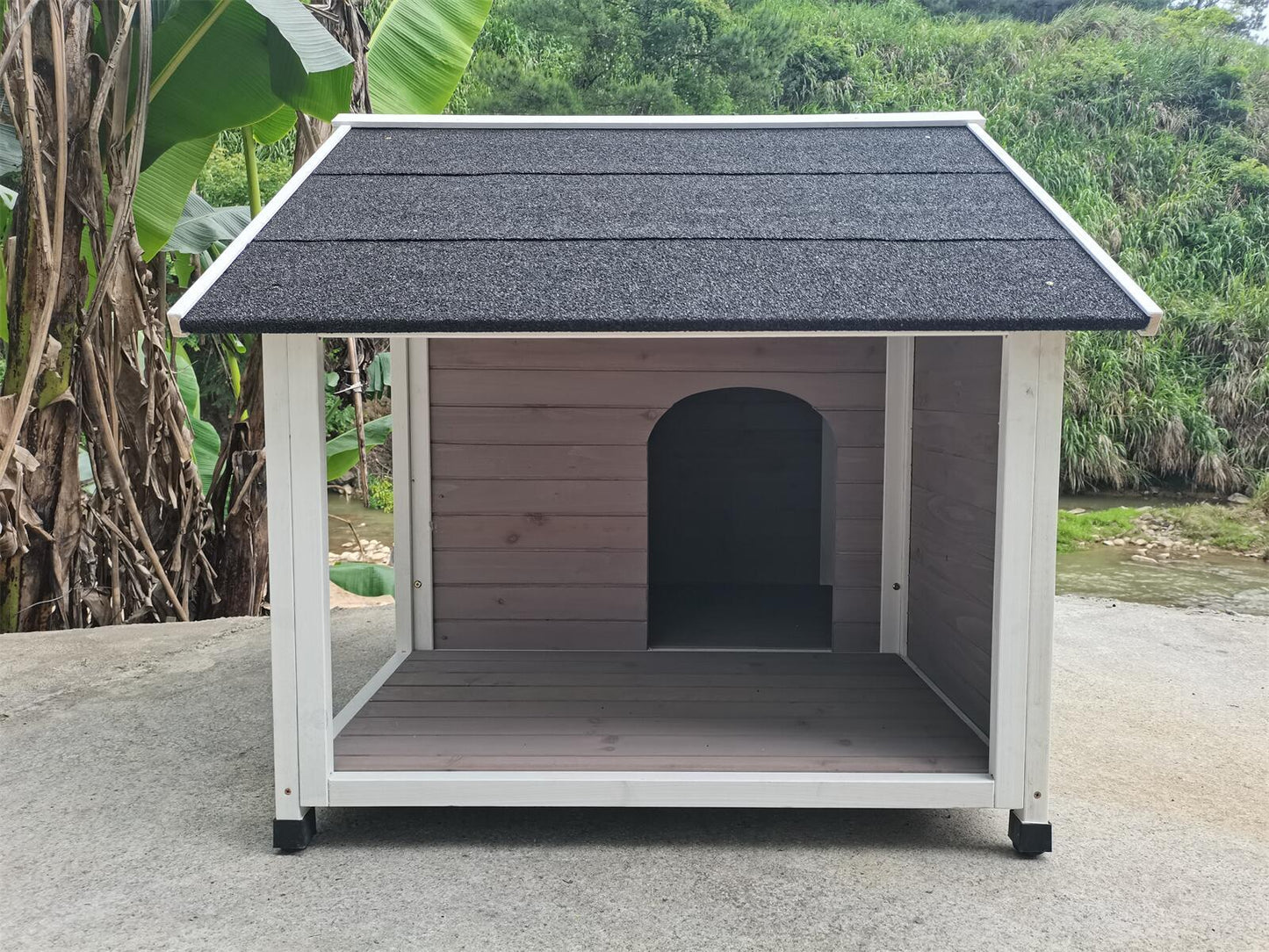 YES4PETS L Timber Pet Dog Kennel House Puppy Wooden Timber Cabin 130x105x100cm Grey - DogsDomain.com.au