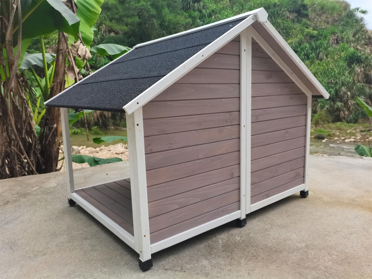 YES4PETS L Timber Pet Dog Kennel House Puppy Wooden Timber Cabin 130x105x100cm Grey - DogsDomain.com.au