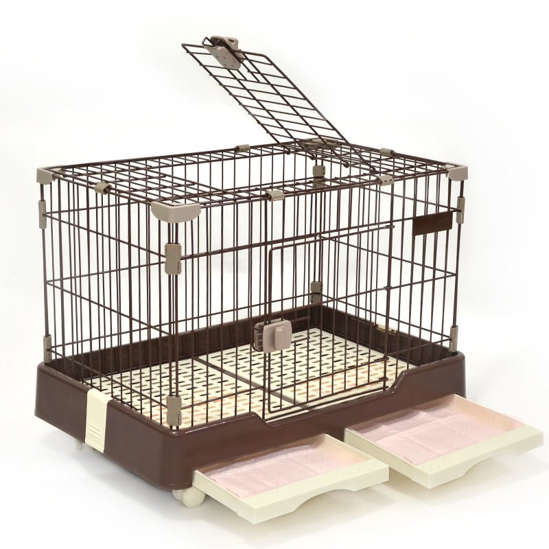YES4PETS Large Brown Pet Dog Cage Cat Rabbit Crate Kennel With Potty Pad And Wheel - DogsDomain.com.au