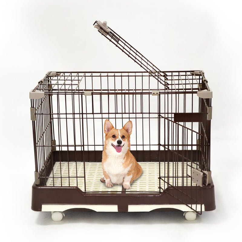 YES4PETS Large Brown Pet Dog Cage Cat Rabbit Crate Kennel With Potty Pad And Wheel - DogsDomain.com.au