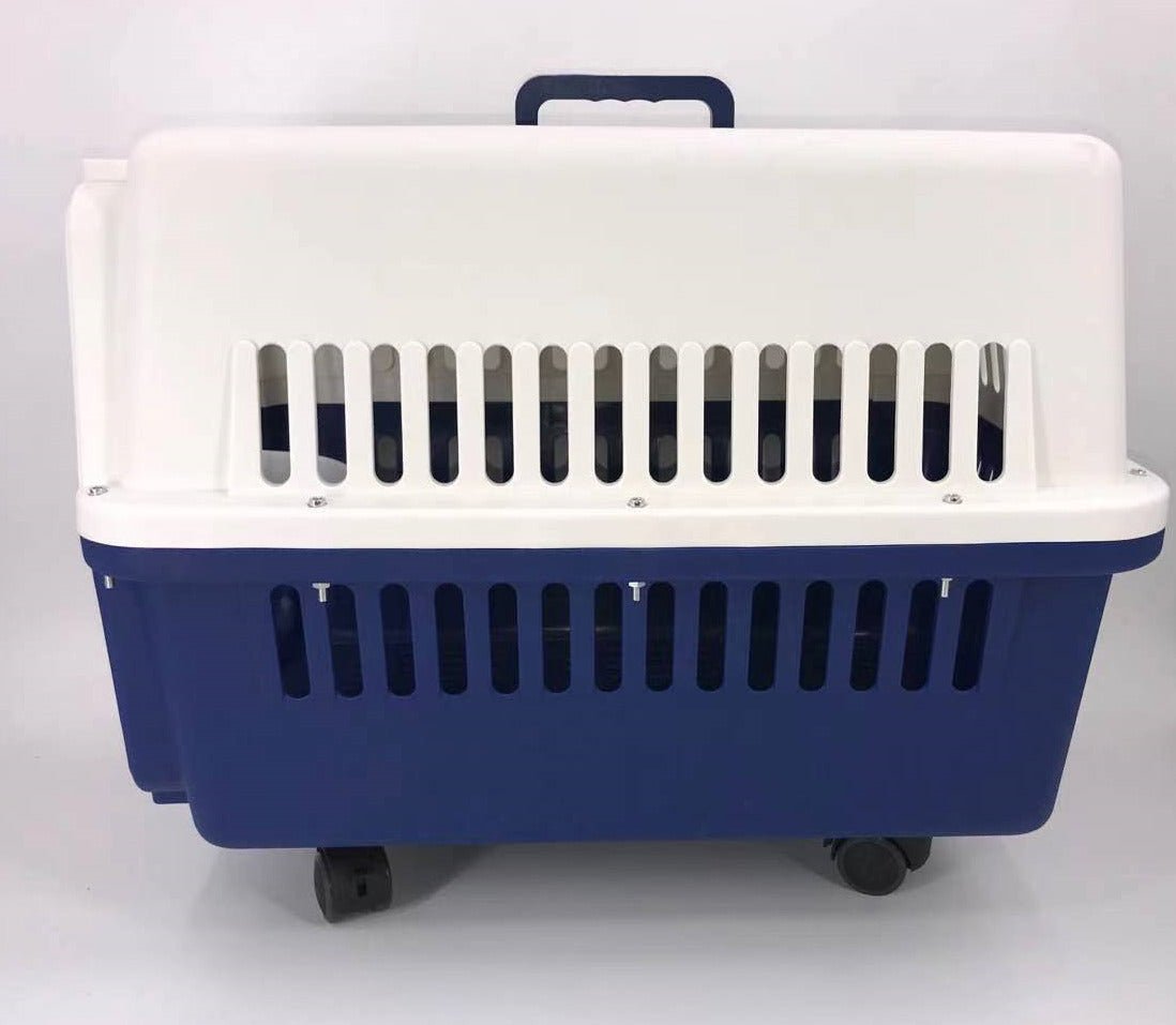 YES4PETS Navy XXL Dog Puppy Cat Crate Pet Carrier Cage W Tray, Bowl & Removable Wheels - DogsDomain.com.au