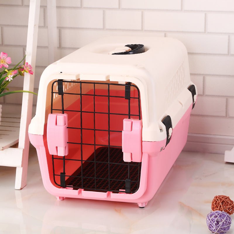YES4PETS Portable Plastic Dog Cat Pet Pets Carrier Travel Cage With Tray-Pink - DogsDomain.com.au