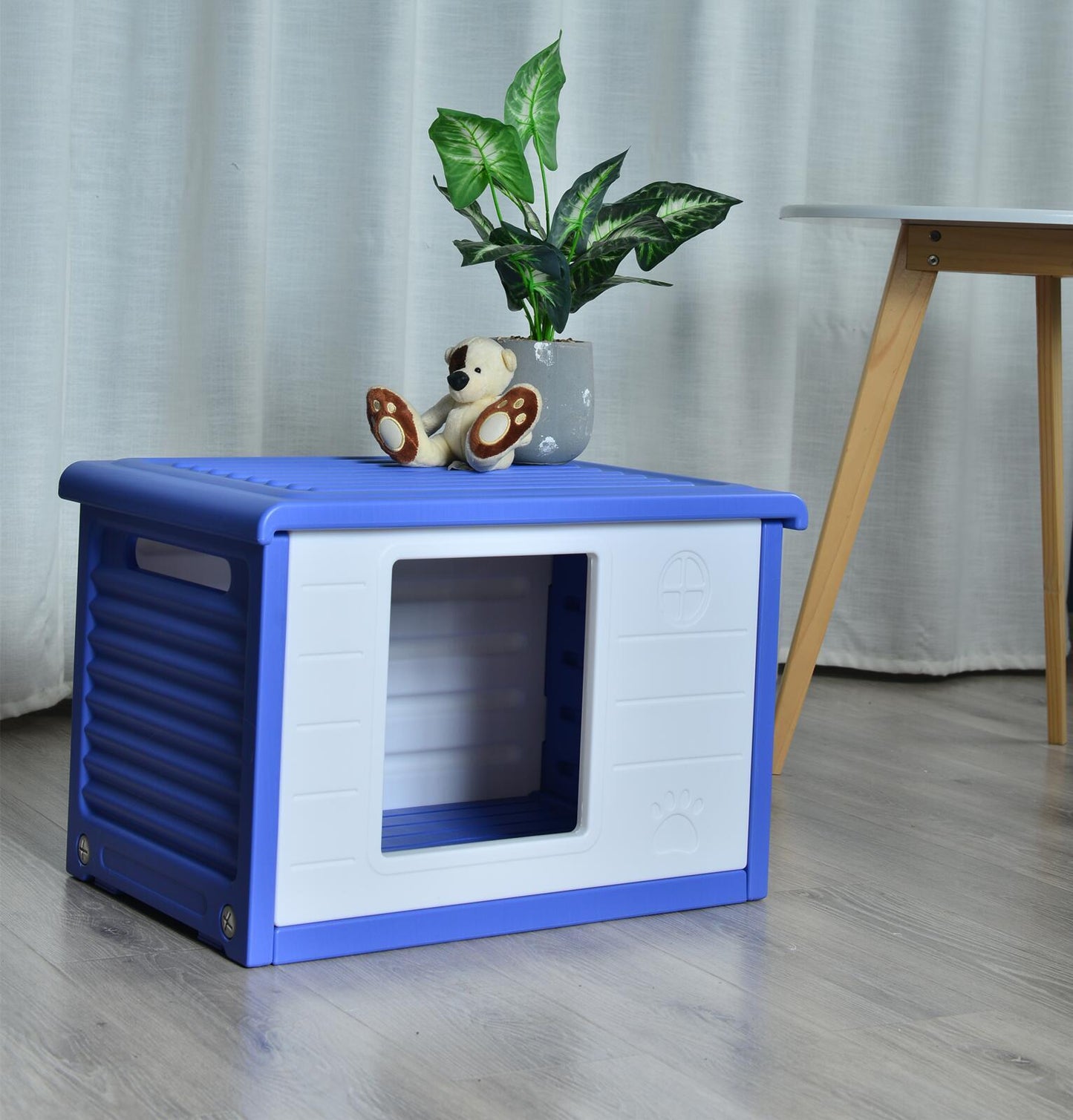 YES4PETS Small Plastic Pet Dog Puppy Cat House Kennel Blue - DogsDomain.com.au