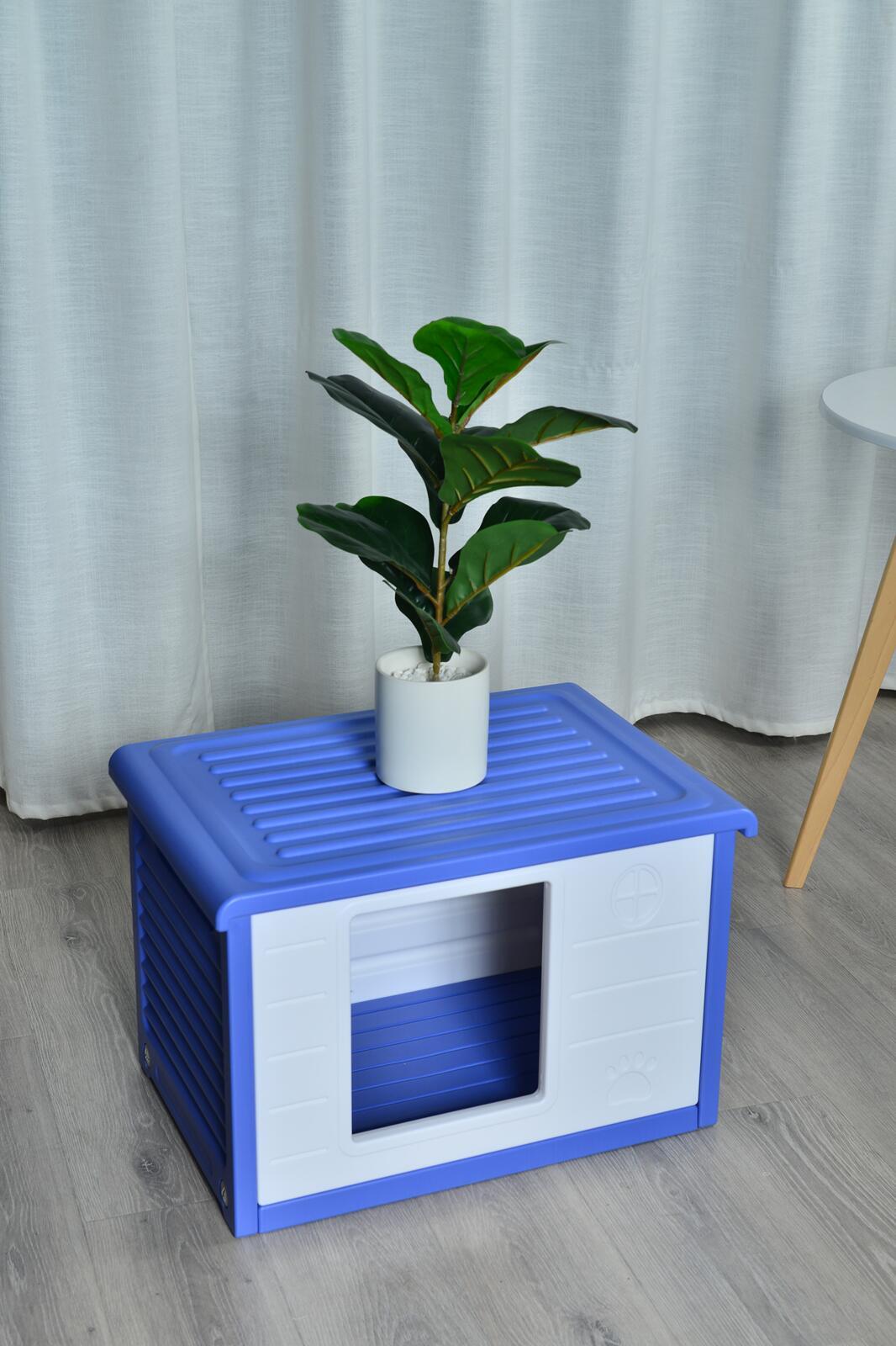 YES4PETS Small Plastic Pet Dog Puppy Cat House Kennel Blue - DogsDomain.com.au