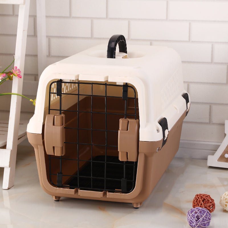 YES4PETS Small Portable Plastic Dog Cat Pet Pets Carrier Travel Cage With Tray-Brown - DogsDomain.com.au
