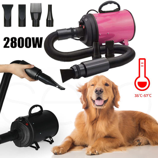 2800W Dog Dryer High Velocity Pet Dog Pet Blow Dryer Adjustable Speed 4 Nozzles - DogsDomain.com.au