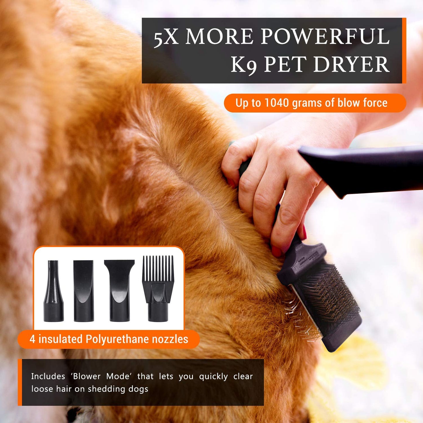 2800W Dog Dryer High Velocity Pet Dog Pet Blow Dryer Adjustable Speed 4 Nozzles - DogsDomain.com.au