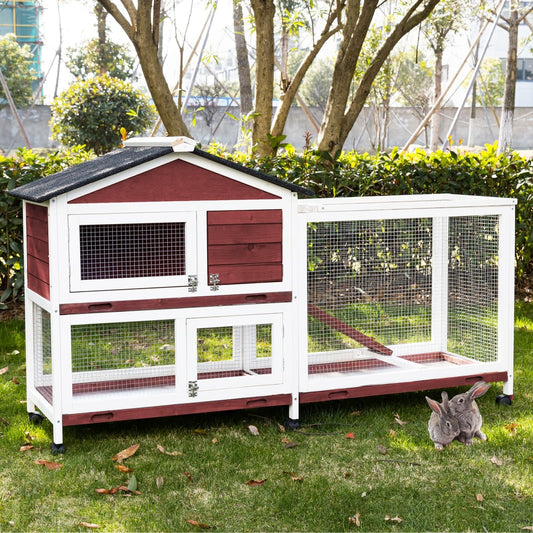 Double Storey Large Rabbit Hutch Guinea Pig Cage , Ferret Cage With Pull Out Tray On Wheels - DogsDomain.com.au