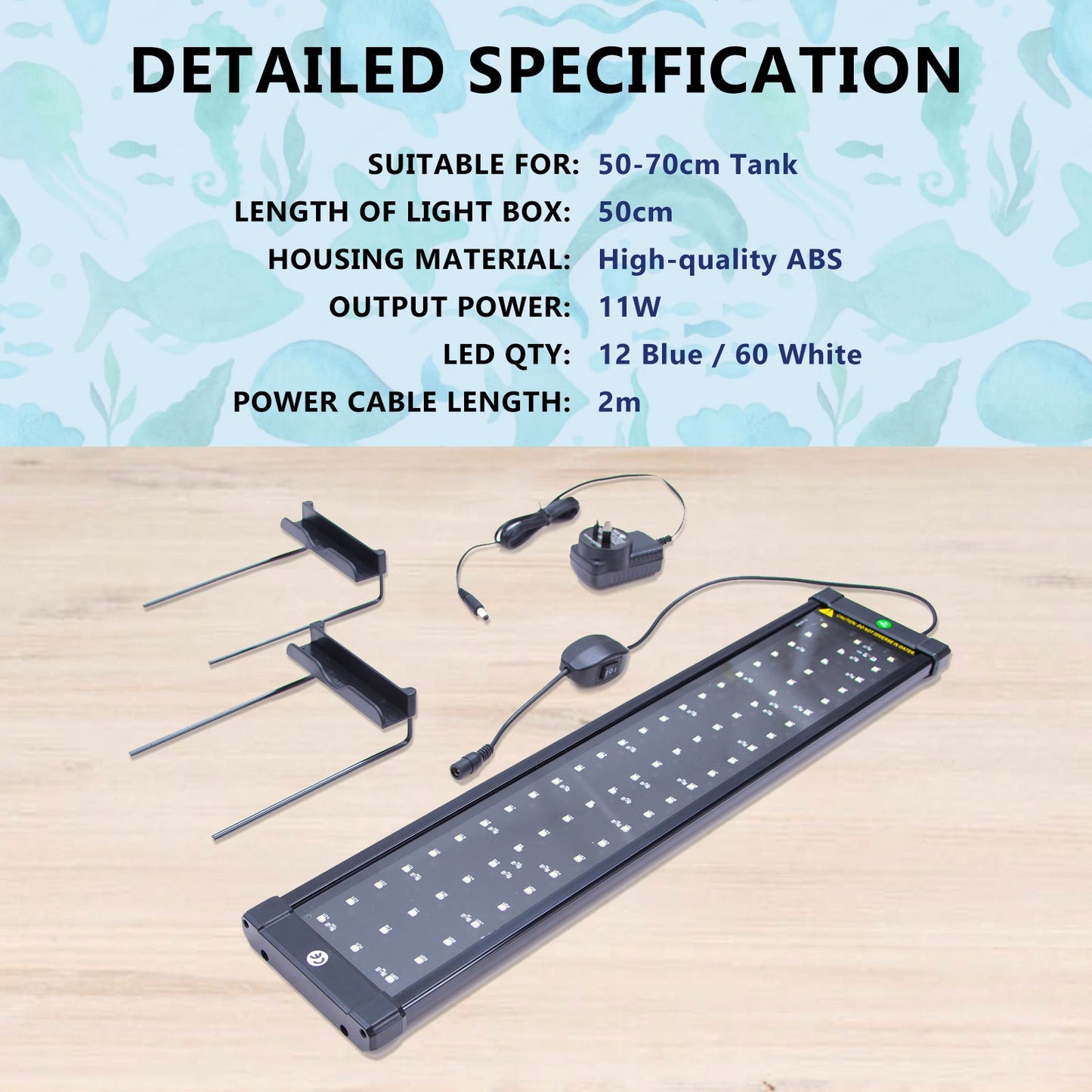 Dynamic Power 11W Aquarium Blue White LED Light for Tank 50-70cm - DogsDomain.com.au
