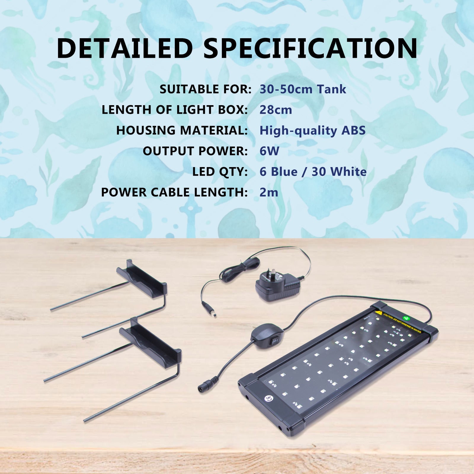 Dynamic Power 6W Aquarium Blue White LED Light for Tank 30-50cm - DogsDomain.com.au