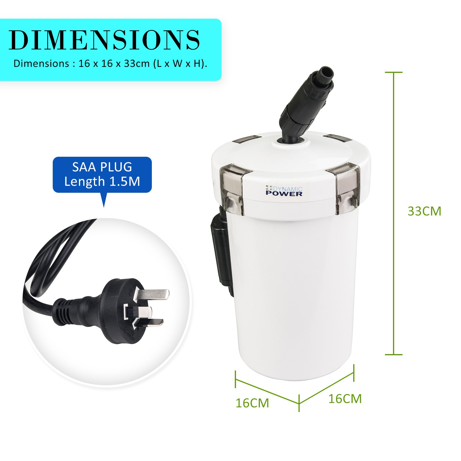 Dynamic Power Aquarium External Canister Filter 400L/H - DogsDomain.com.au