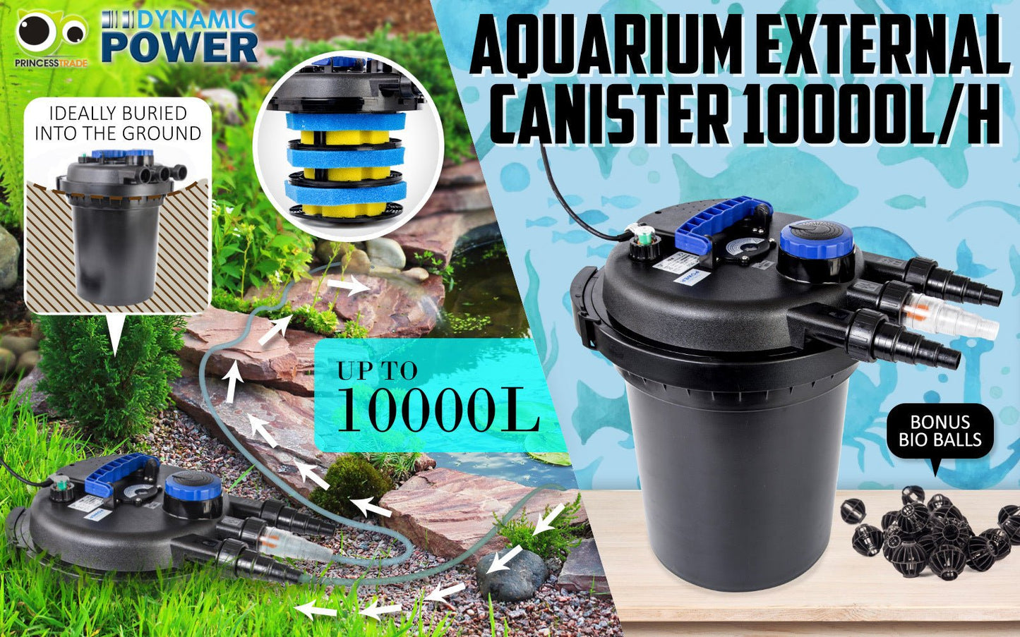 Dynamic Power Aquarium Garden UV Light Pond Filter Set 10000L/H - DogsDomain.com.au