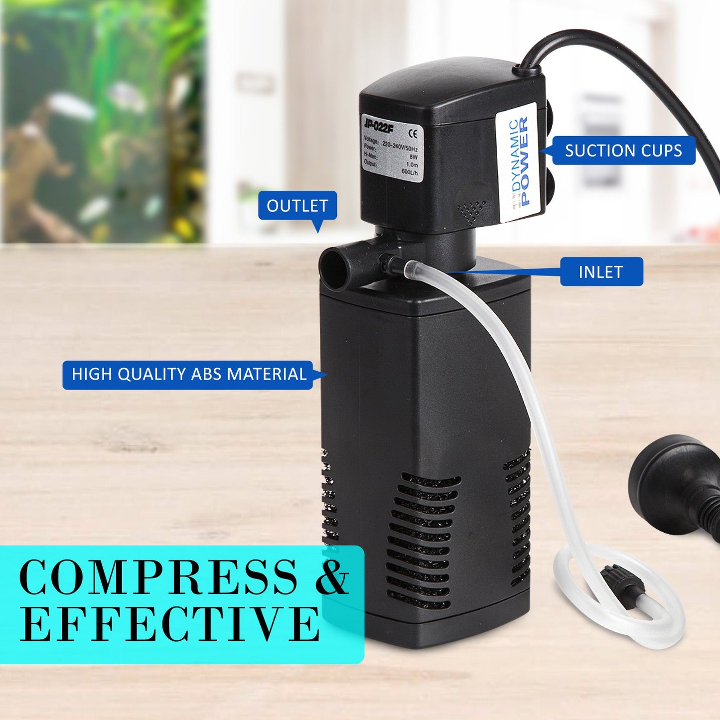 Dynamic Power Aquarium Submersible Filter 600L/H 8W 1m Pond Pump - DogsDomain.com.au