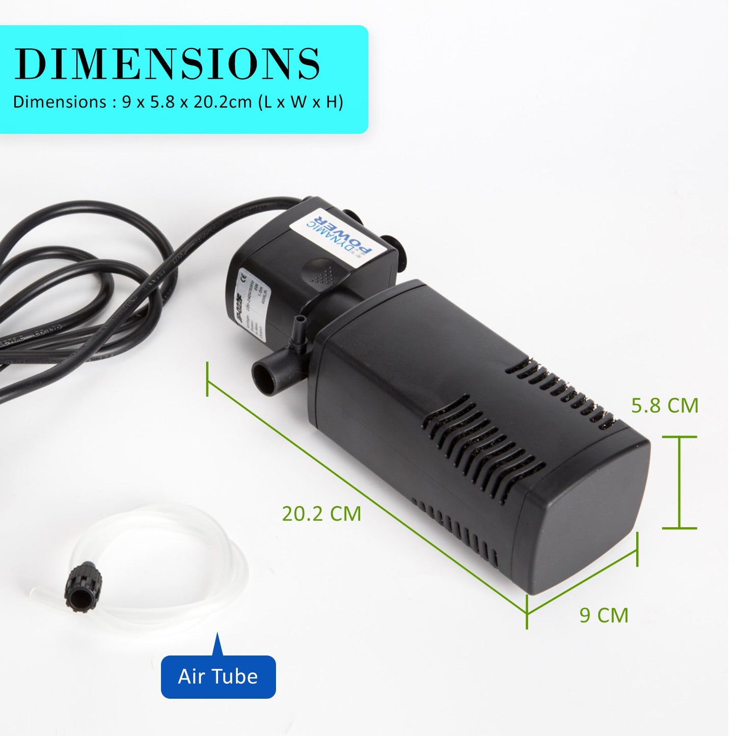 Dynamic Power Aquarium Submersible Filter 600L/H 8W 1m Pond Pump - DogsDomain.com.au