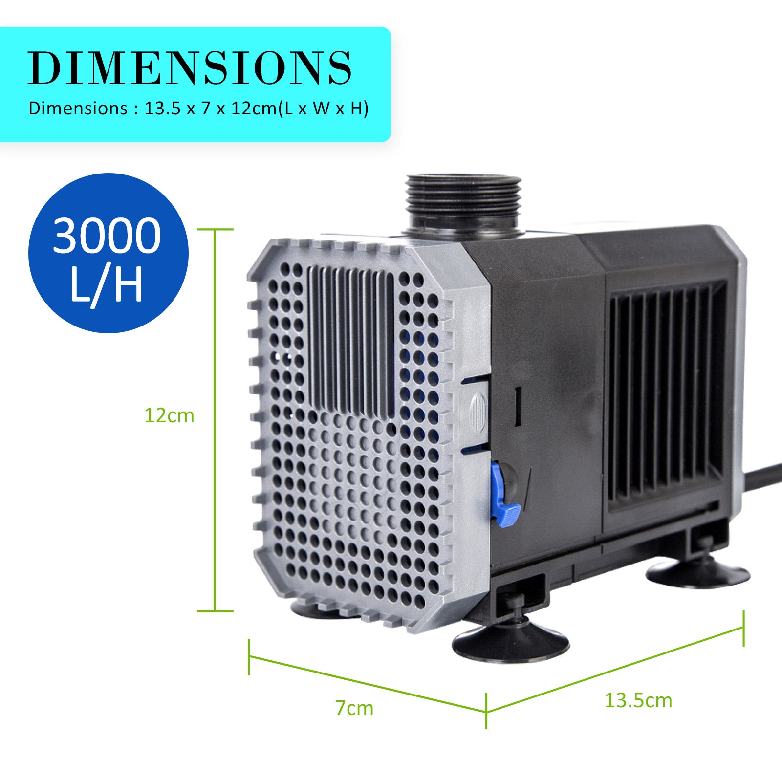 Dynamic Power Aquarium Submersible Water Pump 3000L/H 55W 3m Pond - DogsDomain.com.au