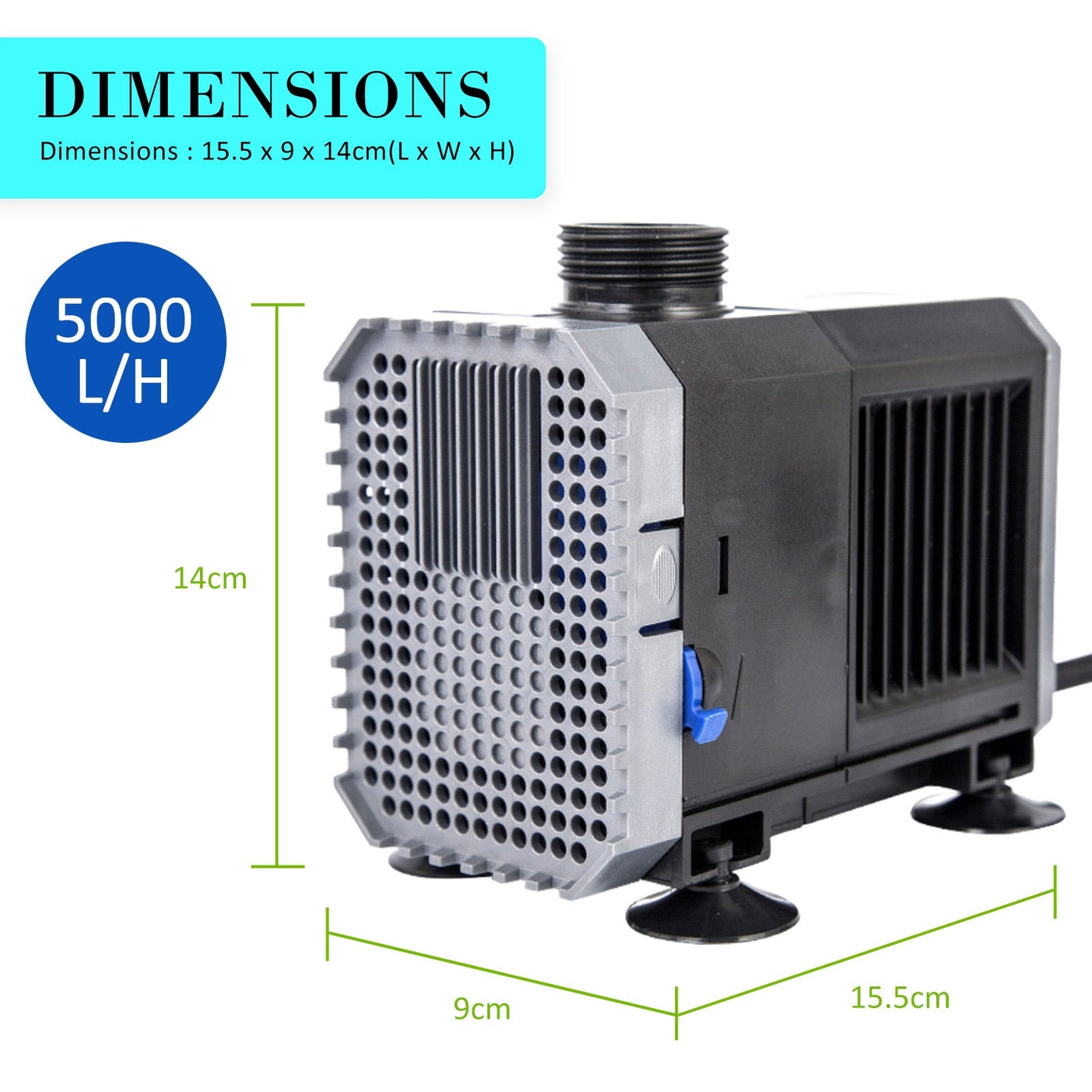 Dynamic Power Aquarium Submersible Water Pump 5000L/H 80W 3.8m Pond - DogsDomain.com.au