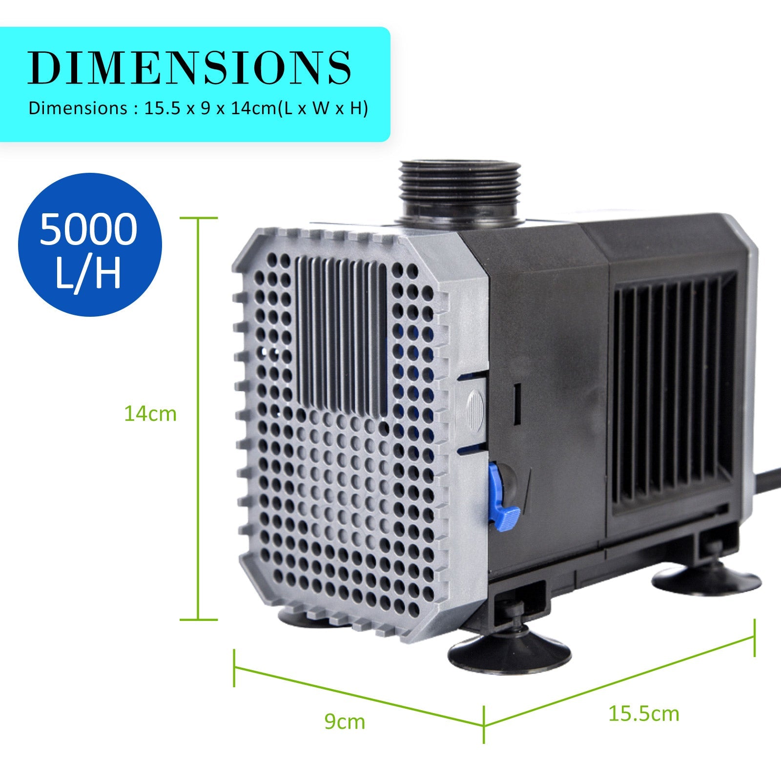 Dynamic Power Aquarium Submersible Water Pump 5000L/H 80W 3.8m Pond - DogsDomain.com.au