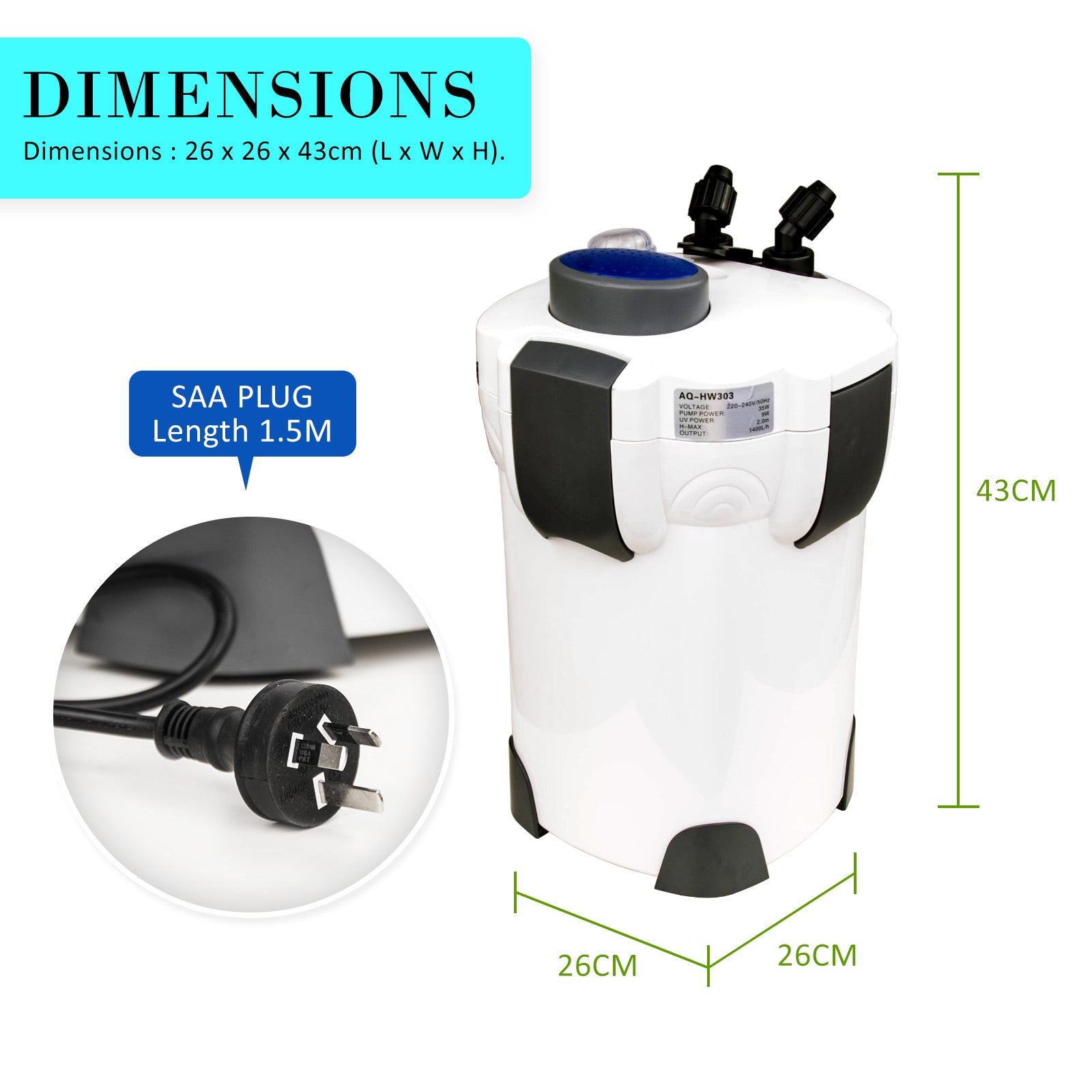 Dynamic Power Aquarium UV Light External Canister Filter 1400L/H + Media Kit - DogsDomain.com.au