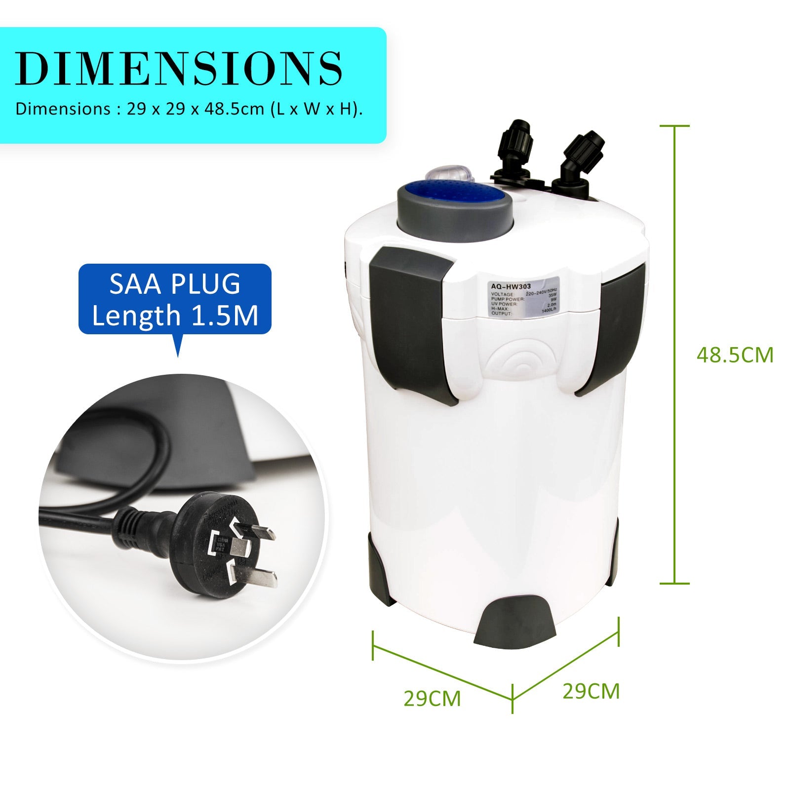Dynamic Power Aquarium UV Light External Canister Filter 2000L/H + Media Kit - DogsDomain.com.au