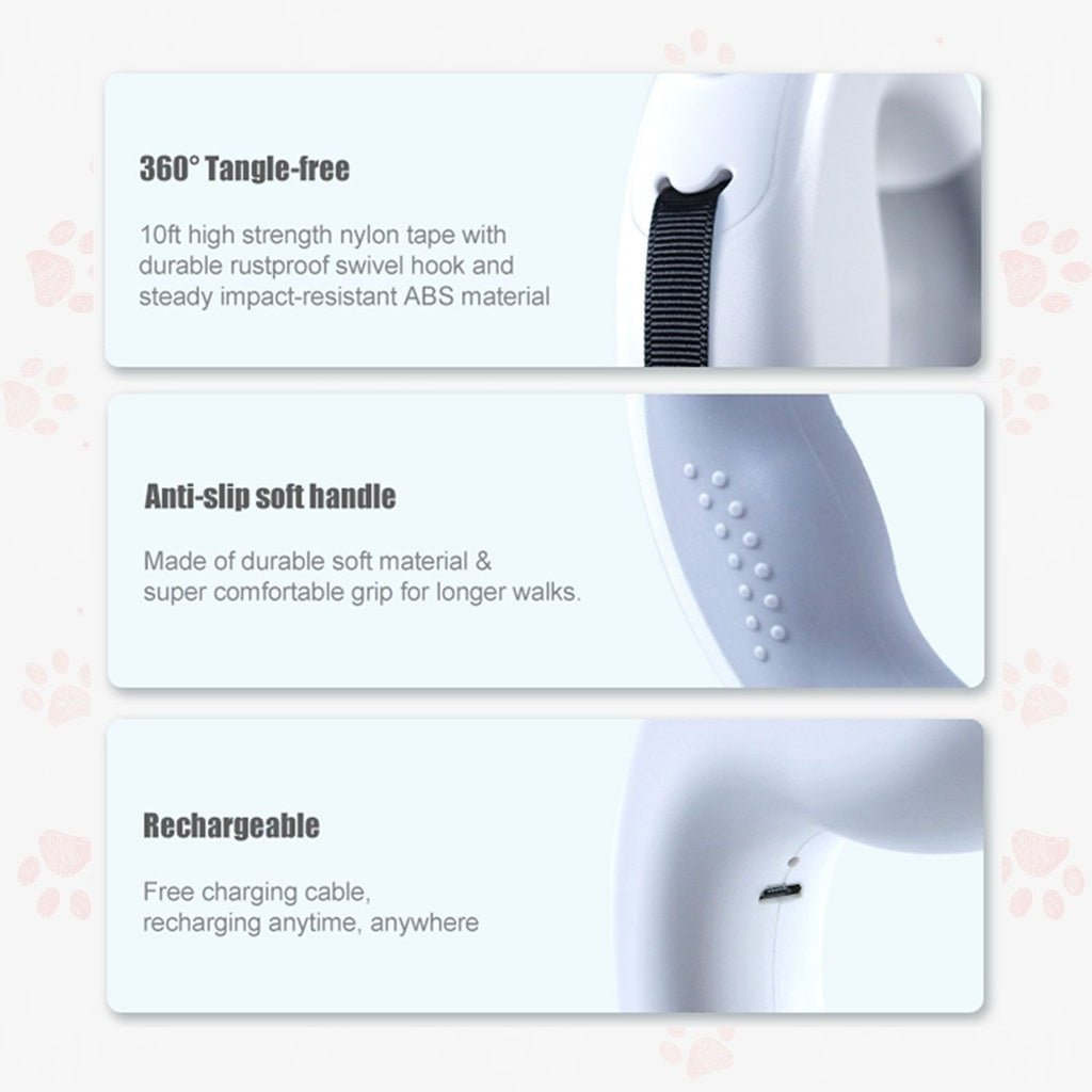 Floofi Dounght Dog Leash with USB and LED White FI-PC-124-HC - DogsDomain.com.au