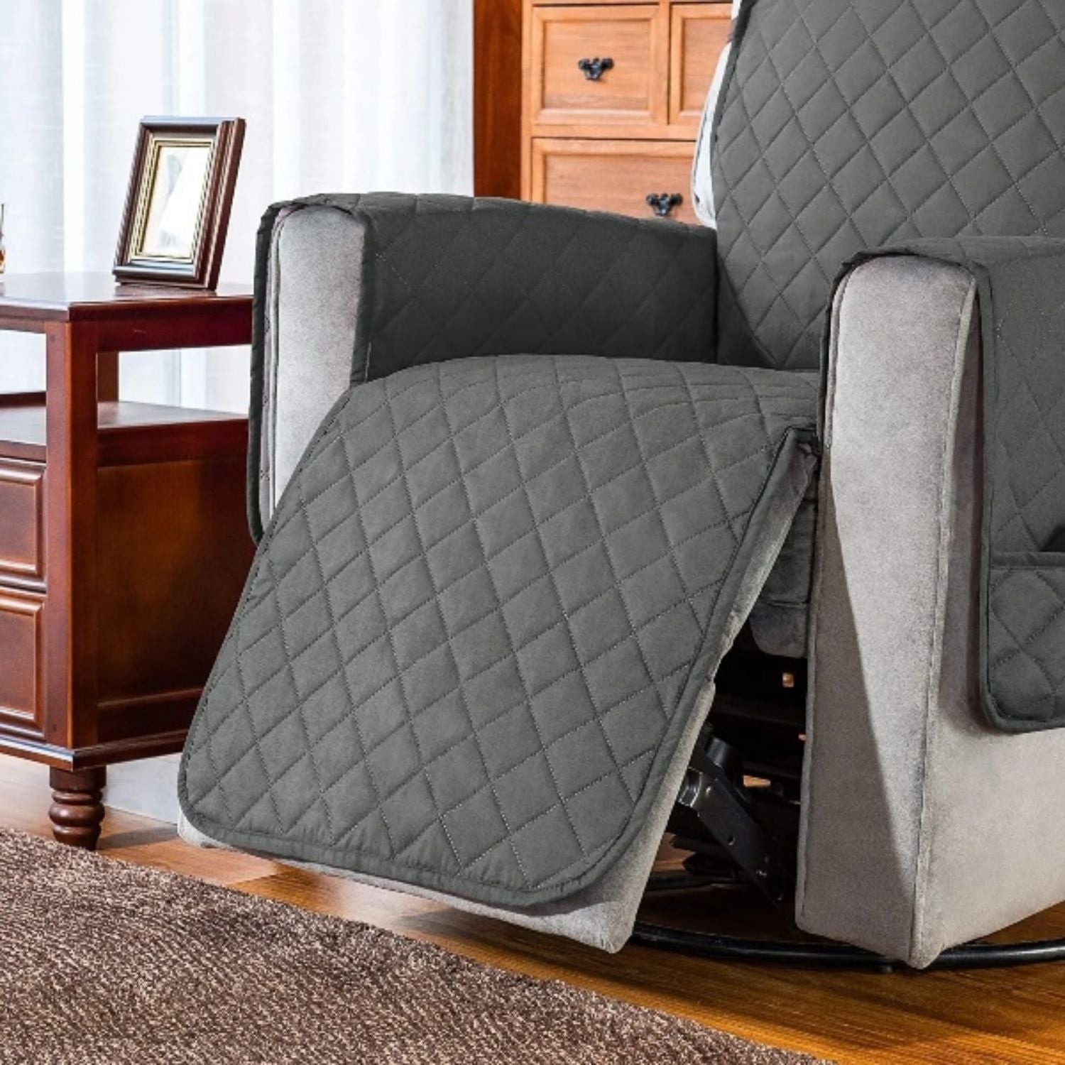 FLOOFI Pet Sofa Cover Recliner Chair L Size with Pocket (Light Grey) FI-PSC-118-BY - DogsDomain.com.au