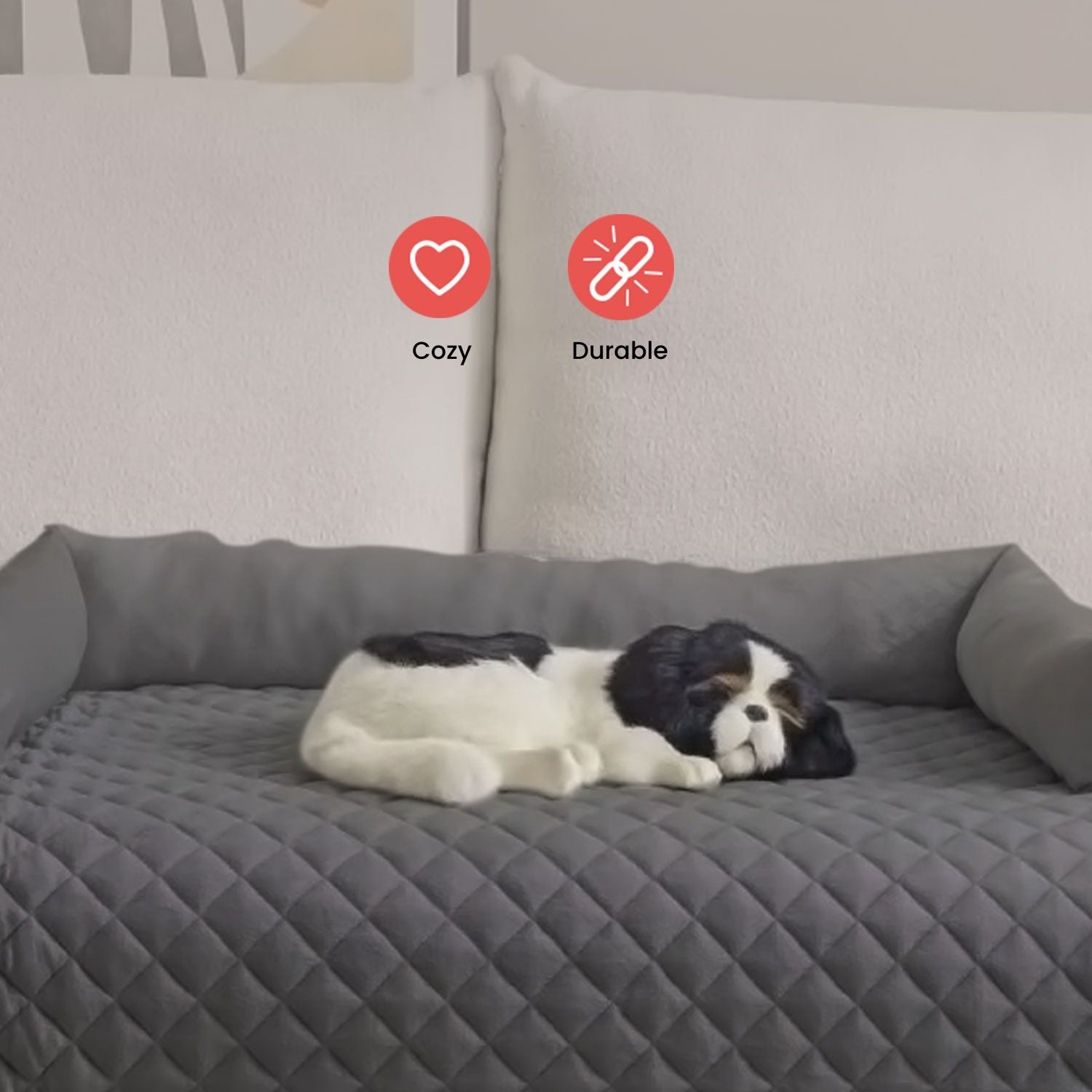 FLOOFI Pet Sofa Cover with Bolster L Size (Grey) FI-PSC-114-SMT - DogsDomain.com.au