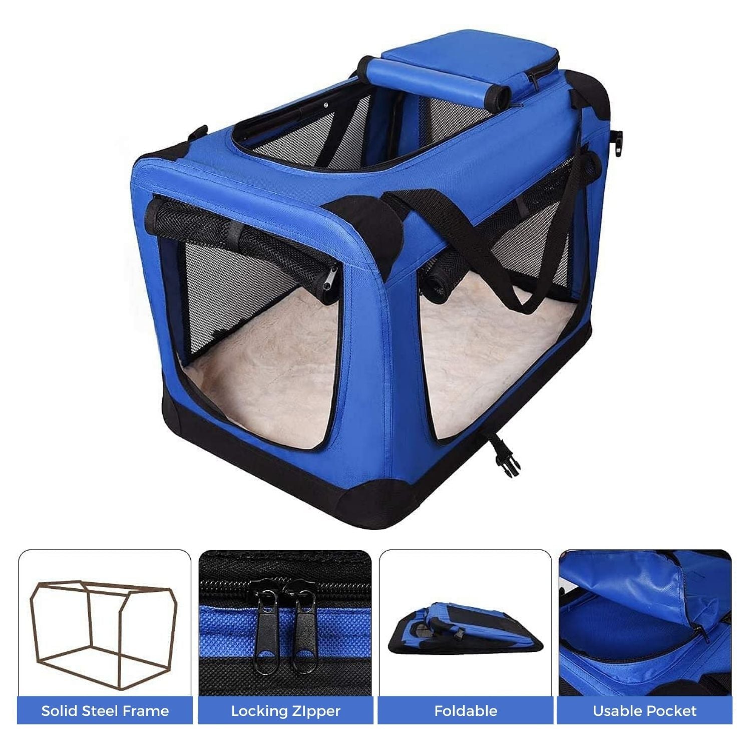 FLOOFI Portable Pet Carrier-Model 1-M Size (Blue) FI-PC-144-KPT - DogsDomain.com.au