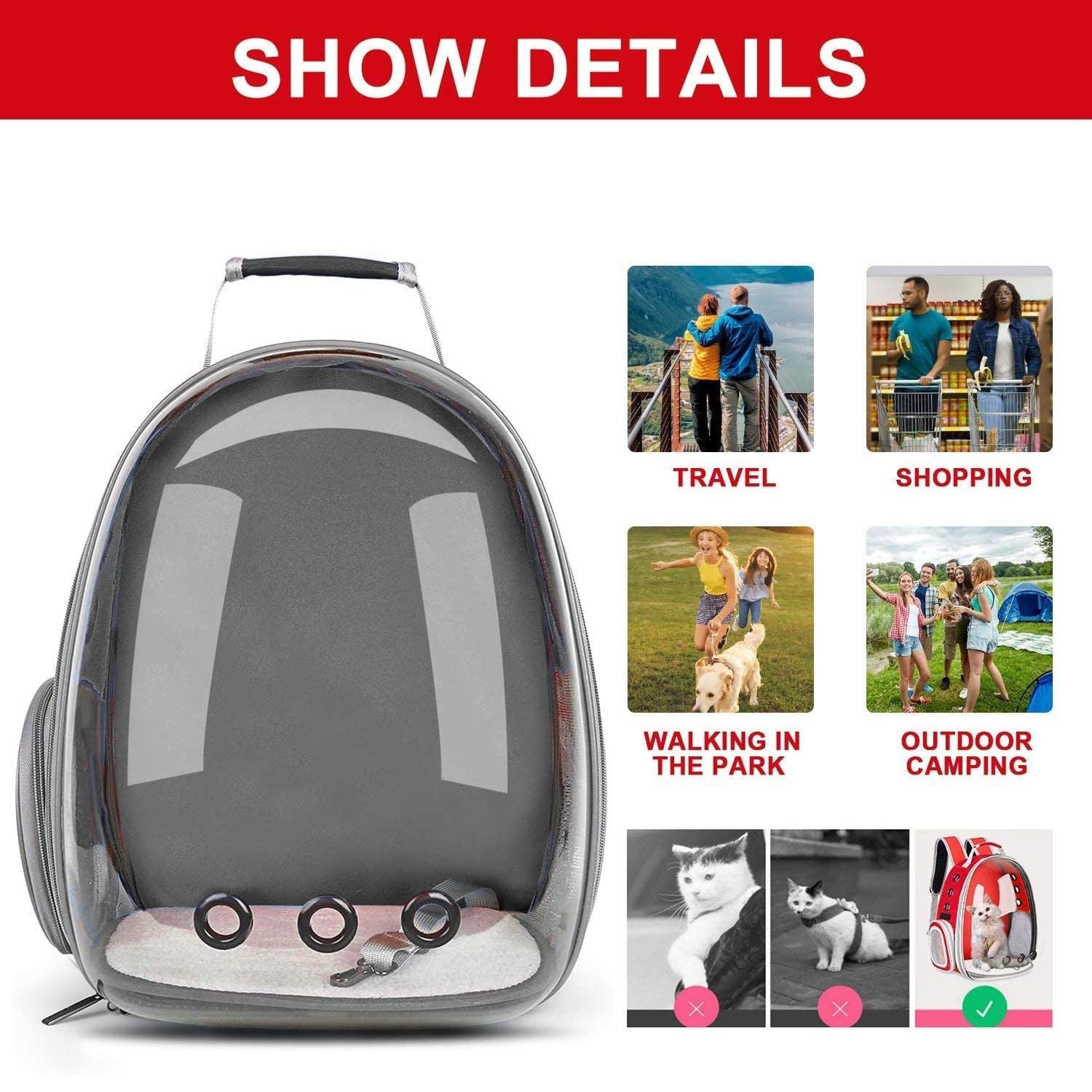 Floofi Space Capsule Backpack - Model 1 (Grey) FI-BP-105-FCQ - DogsDomain.com.au